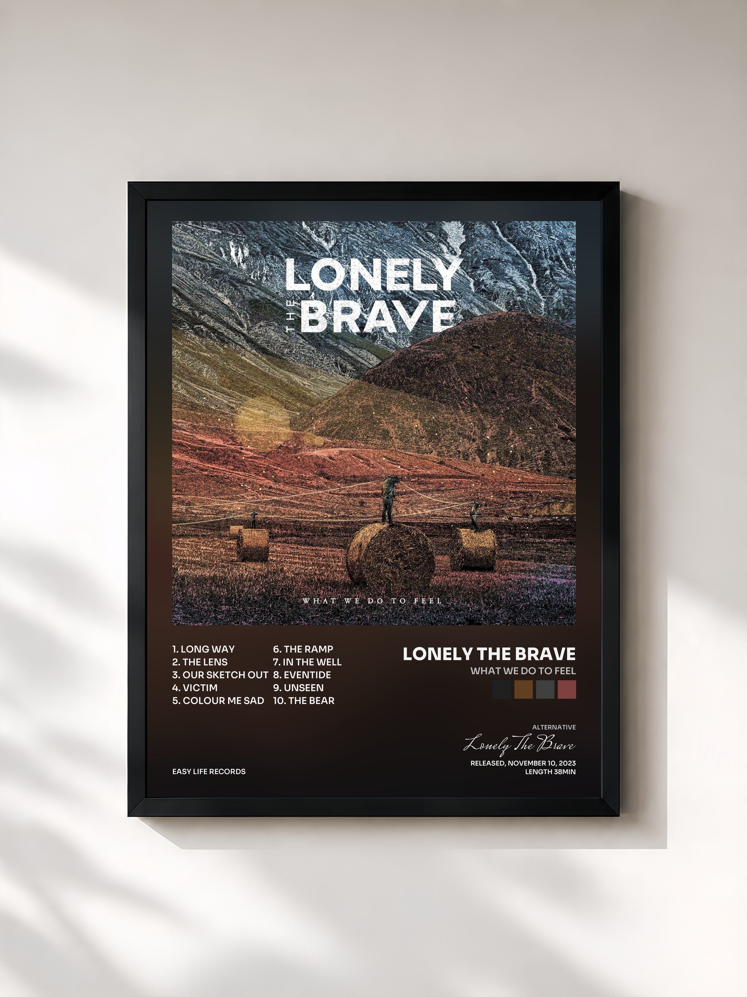 #noir Tableau de l'album What We Do To Feel de Lonely The Brave, cadre noir, imprimé et encadré en France