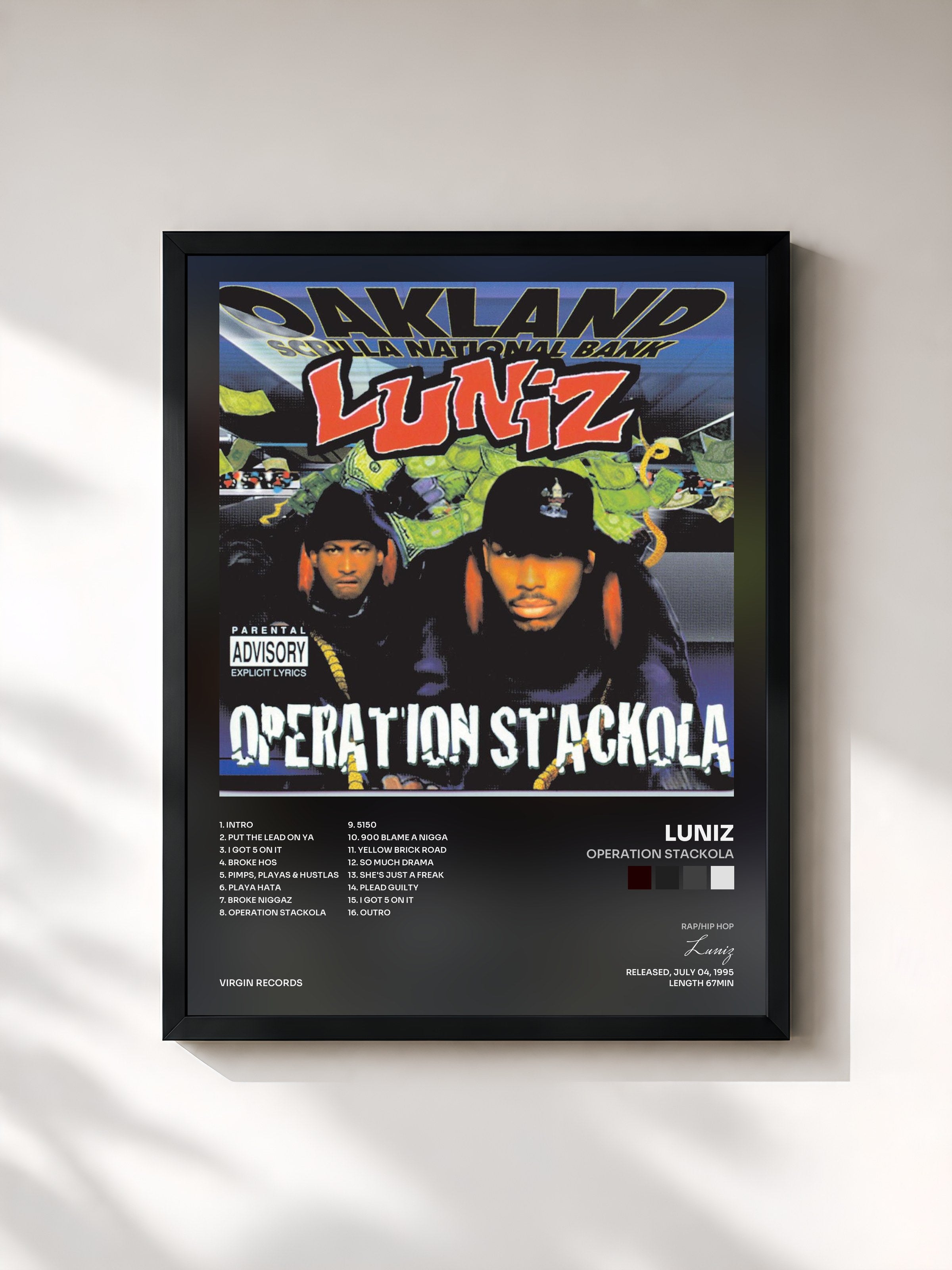 #noir Tableau de l'album Operation Stackola de Luniz, cadre noir, imprimé et encadré en France