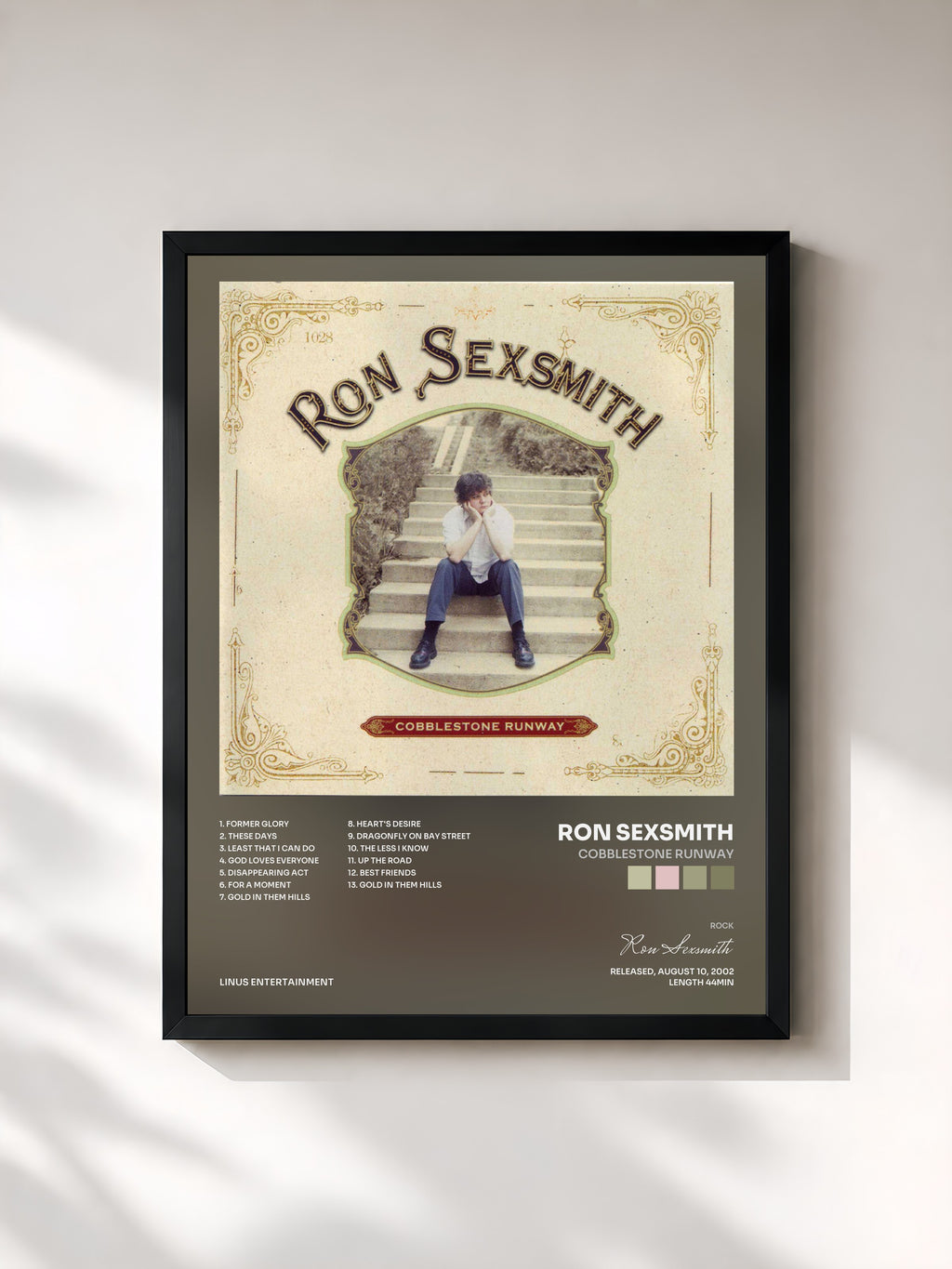 #noir Tableau de l'album Cobblestone Runway de Ron Sexsmith, cadre noir, imprimé et encadré en France