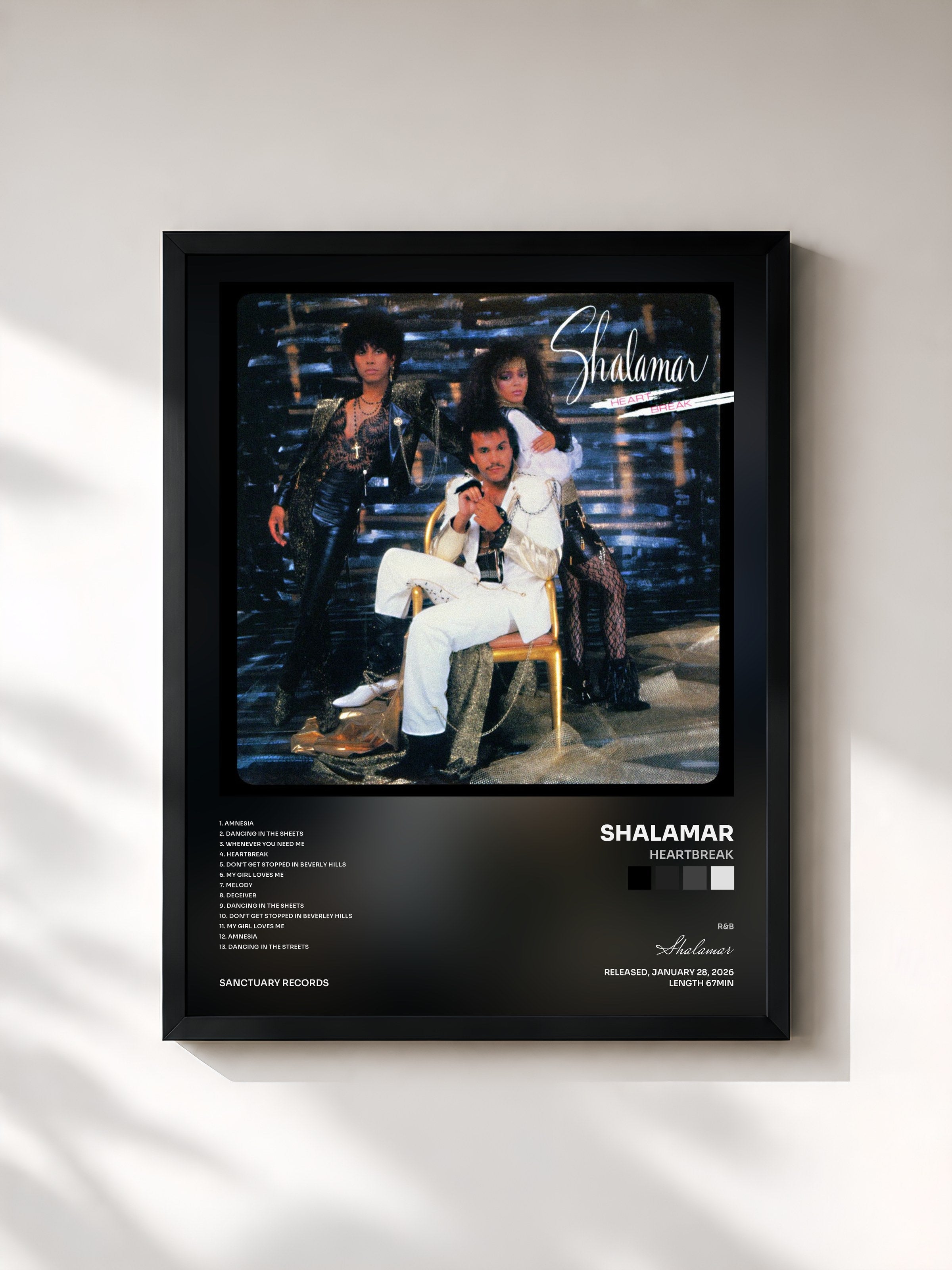 #noir Tableau de l'album Heartbreak de Shalamar, cadre noir, imprimé et encadré en France