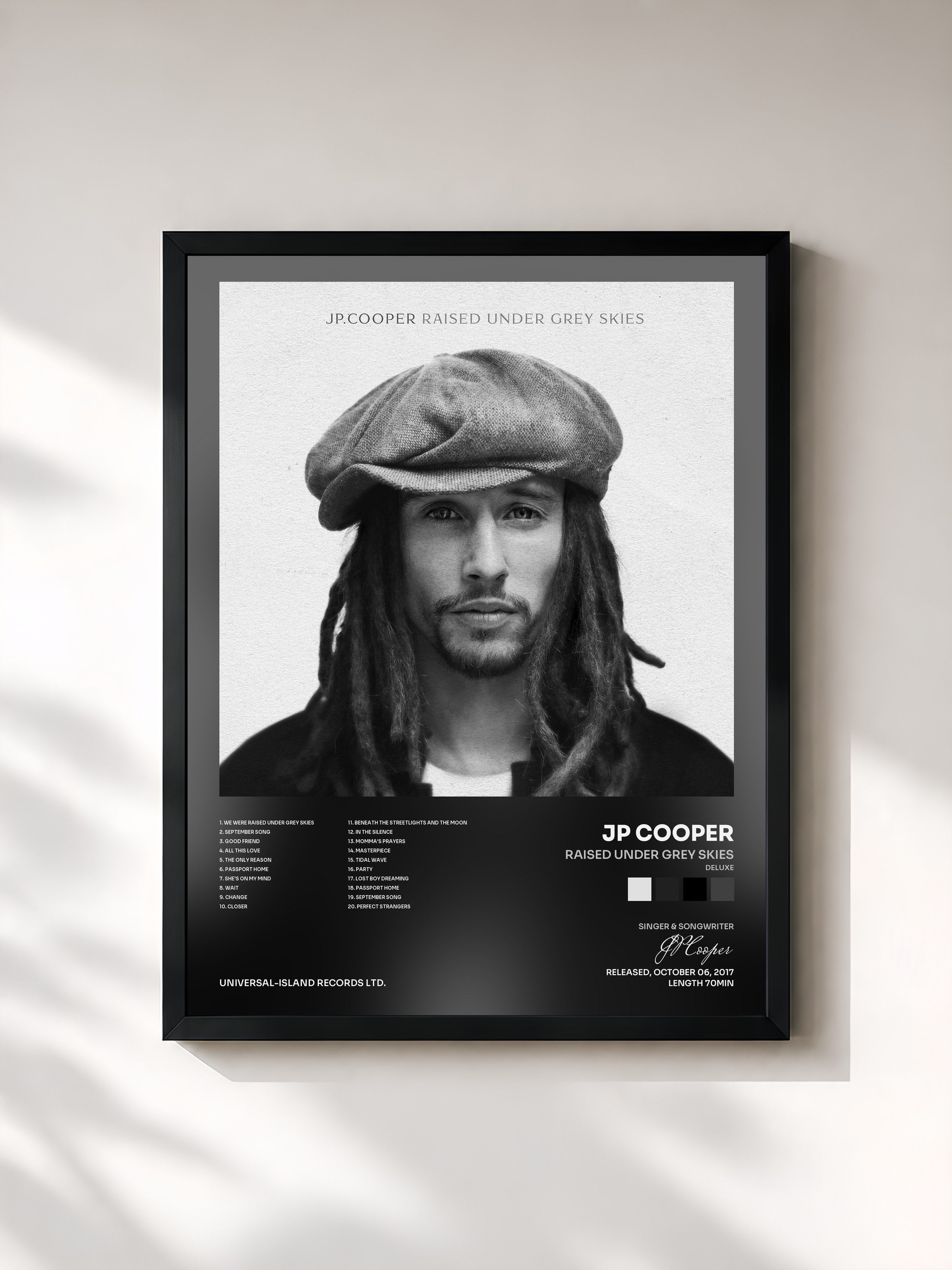 #noir Tableau de l'album Raised Under Grey Skies (Deluxe) de JP Cooper, cadre noir, imprimé et encadré en France