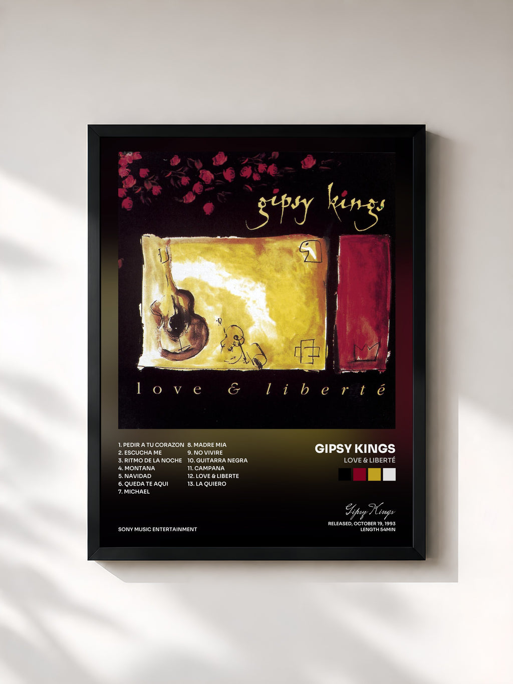 #noir Tableau de l'album Love & Liberté de Gipsy Kings, cadre noir, imprimé et encadré en France