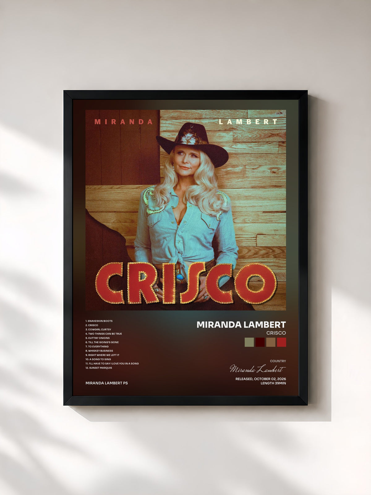 #noir Tableau de l'album Crisco de Miranda Lambert, cadre noir, imprimé et encadré en France