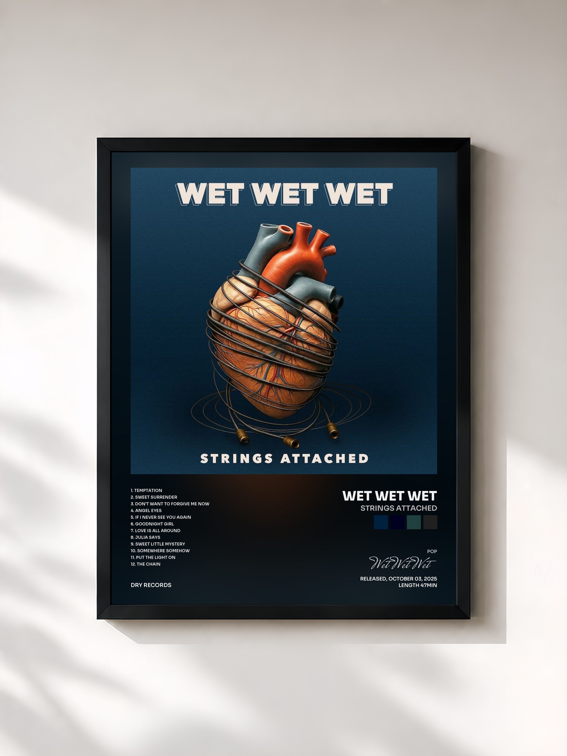 #noir Tableau de l'album Strings Attached de Wet Wet Wet, cadre noir, imprimé et encadré en France