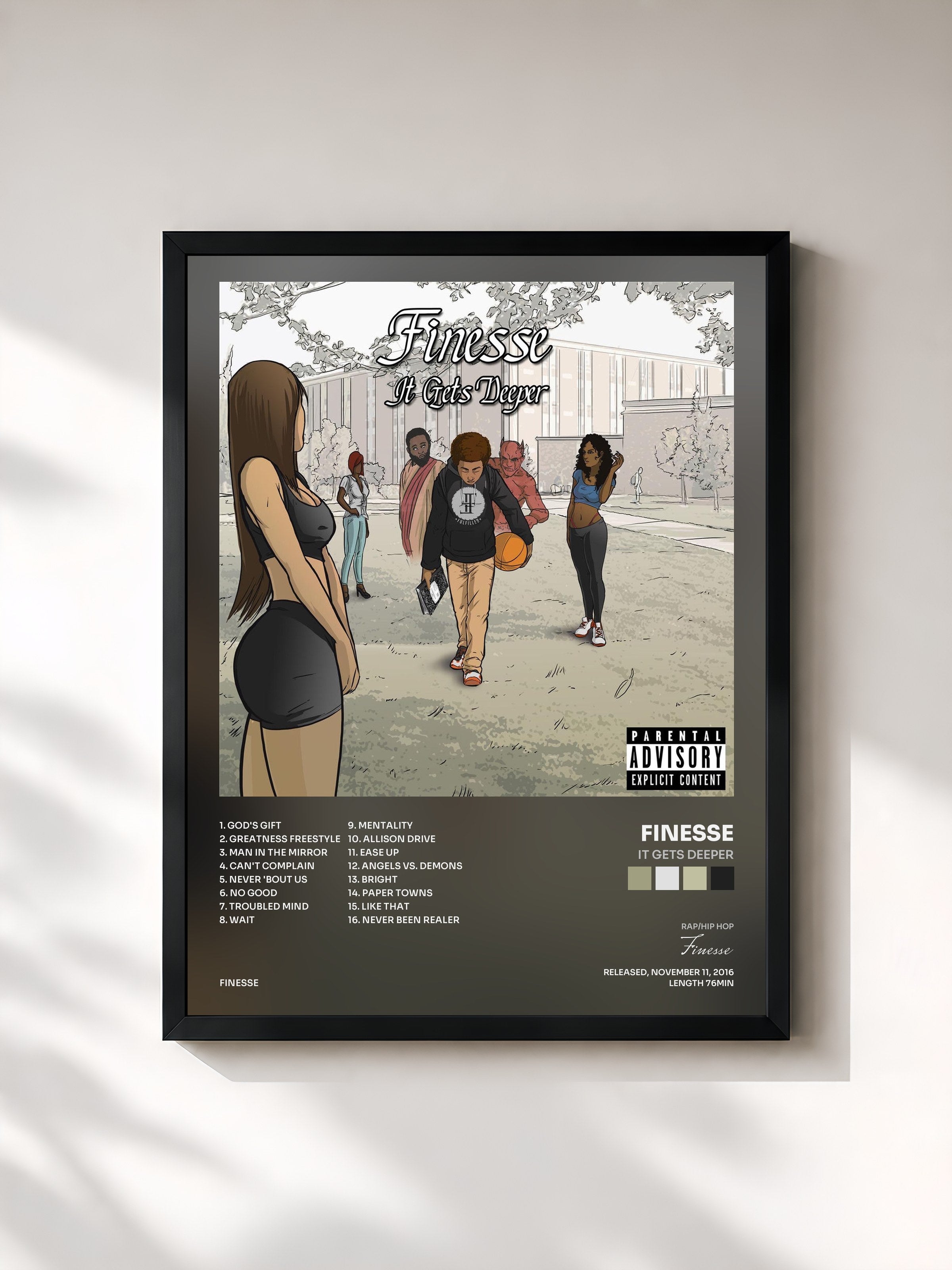 #noir Tableau de l'album It Gets Deeper de Finesse, cadre noir, imprimé et encadré en France