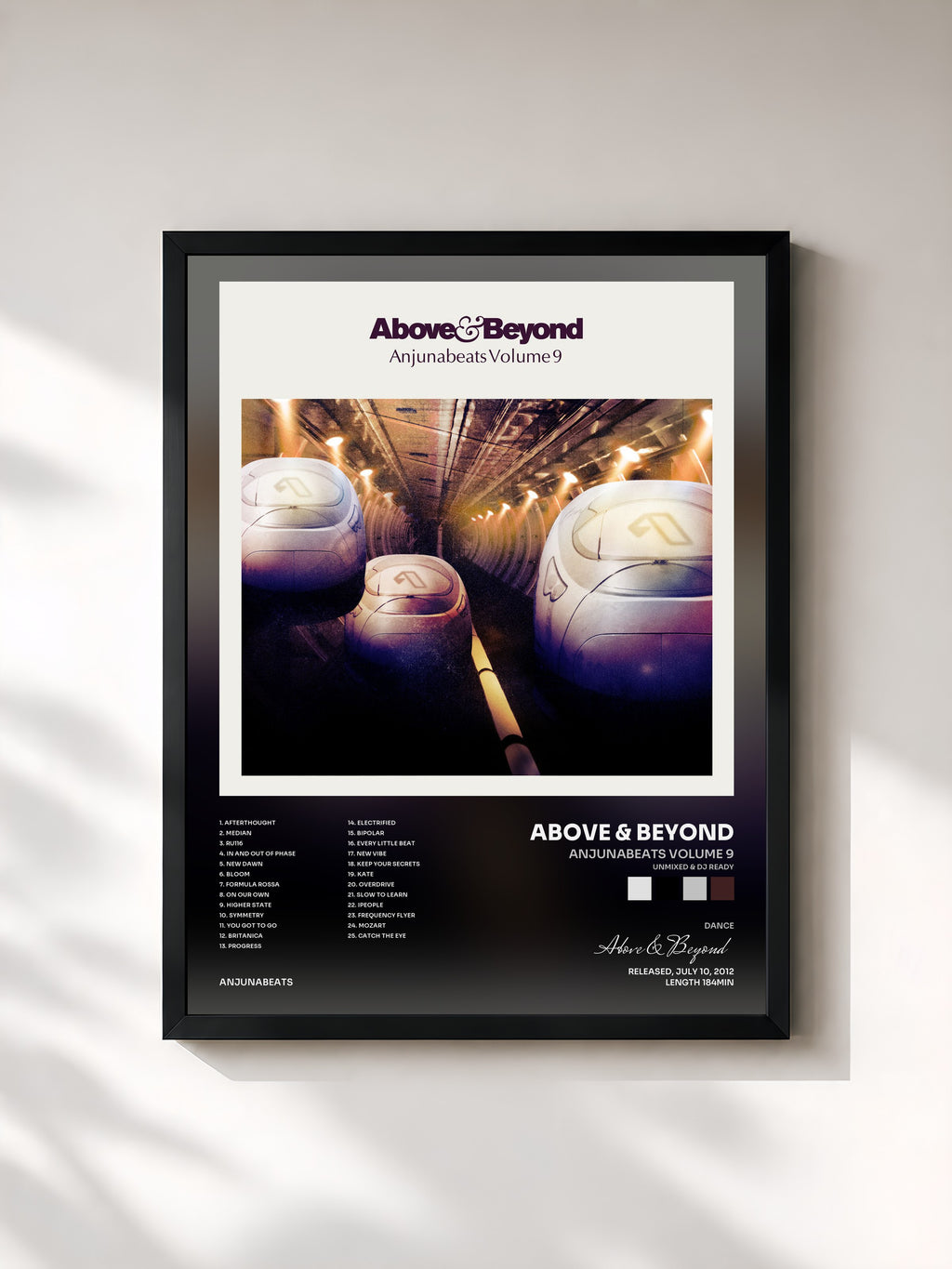 #noir Tableau de l'album Anjunabeats Volume 9 (Unmixed & DJ Ready) de Above & Beyond, cadre noir, imprimé et encadré en France