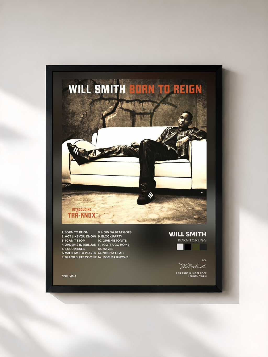#noir Tableau de l'album Born To Reign de Will Smith, cadre noir, imprimé et encadré en France