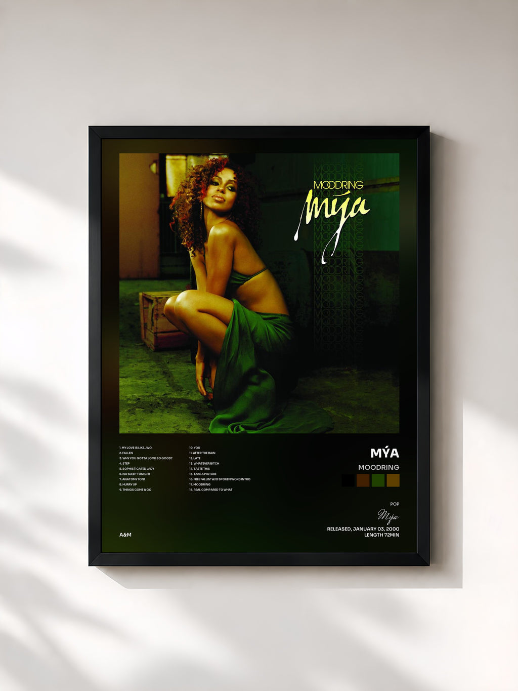#noir Tableau de l'album Moodring de Mýa, cadre noir, imprimé et encadré en France