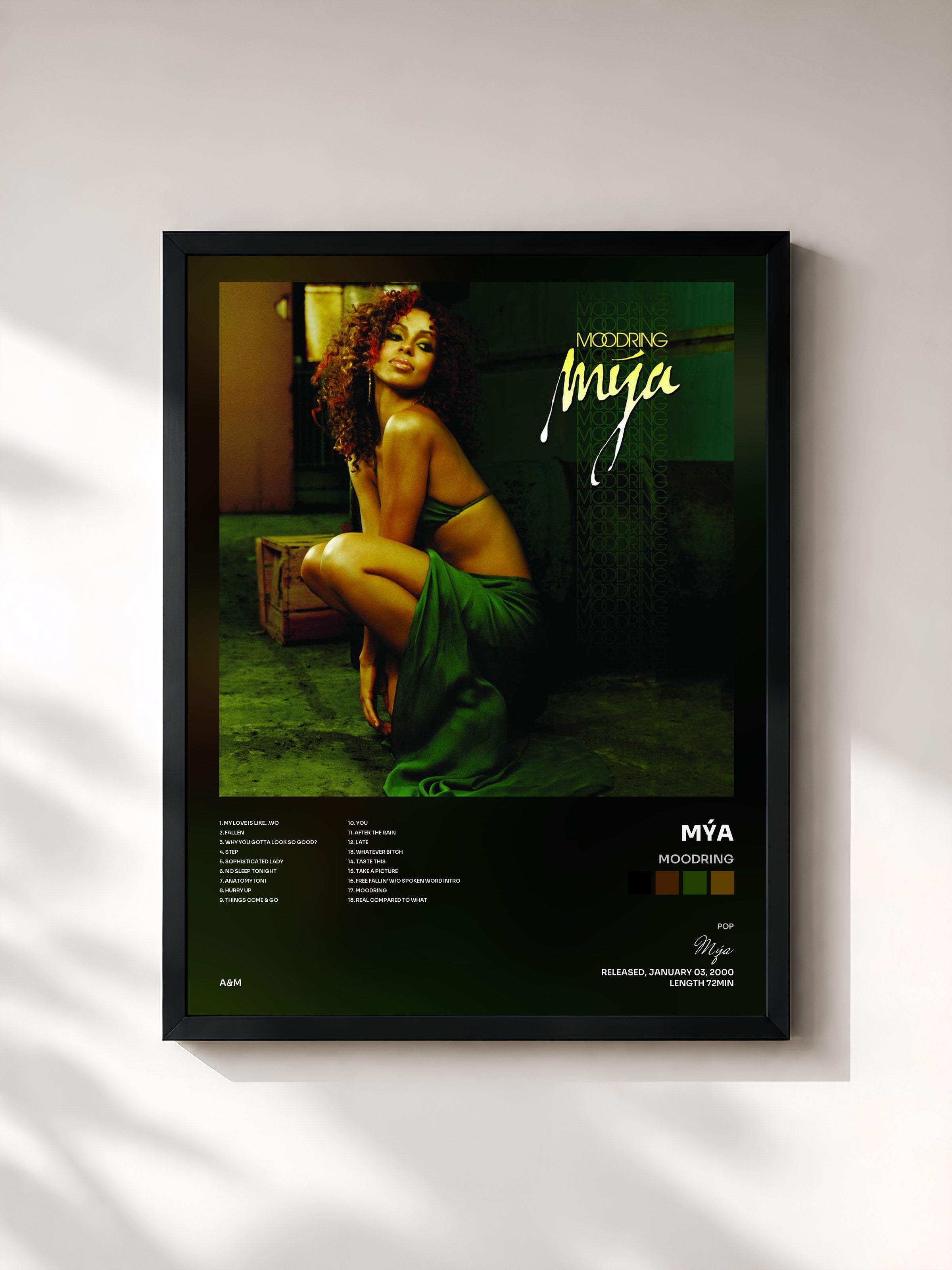 #noir Tableau de l'album Moodring de Mýa, cadre noir, imprimé et encadré en France