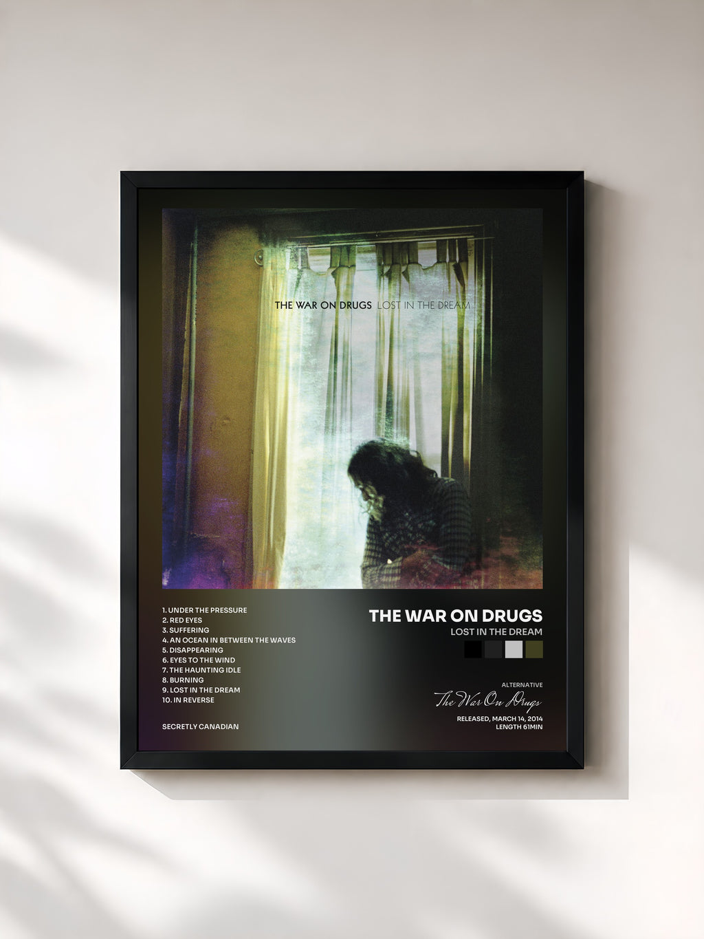 #noir Tableau de l'album Lost In The Dream de The War On Drugs, cadre noir, imprimé et encadré en France