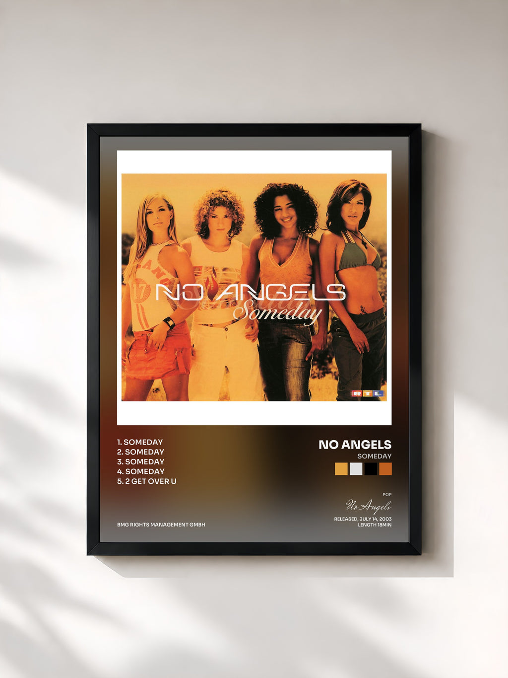 #noir Tableau de l'album Someday de No Angels, cadre noir, imprimé et encadré en France