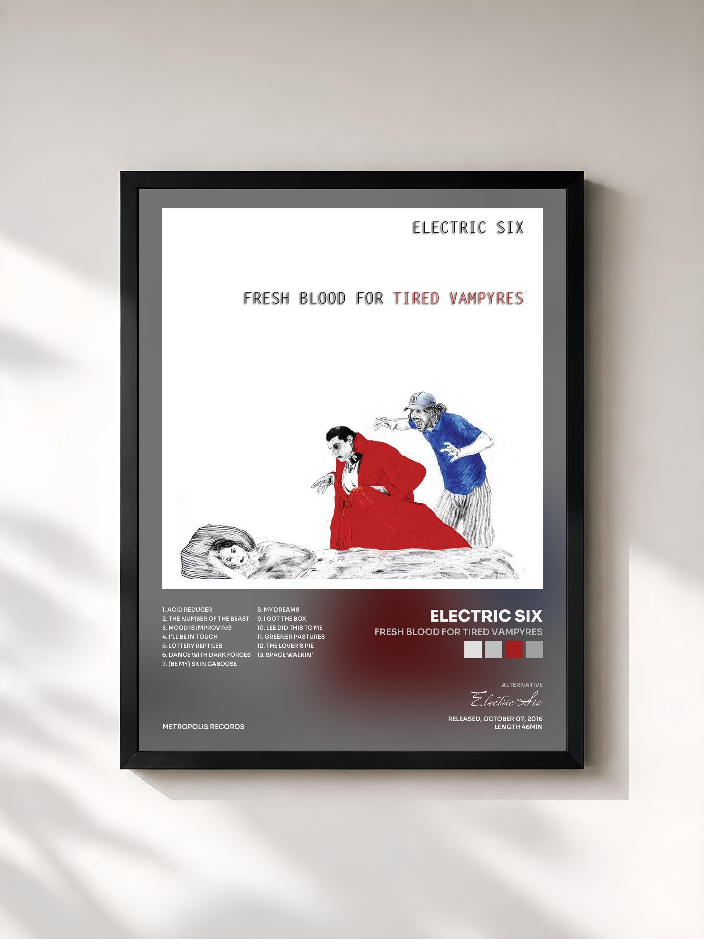 #noir Tableau de l'album Fresh Blood For Tired Vampyres de Electric Six, cadre noir, imprimé et encadré en France