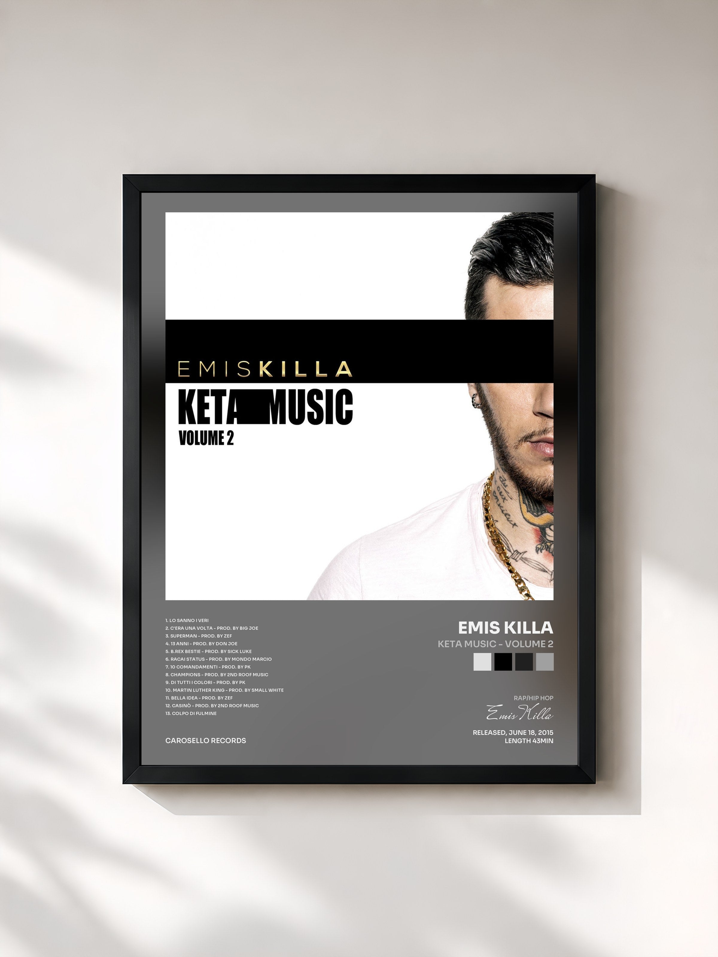 #noir Tableau de l'album Keta Music - Volume 2 de Emis Killa, cadre noir, imprimé et encadré en France