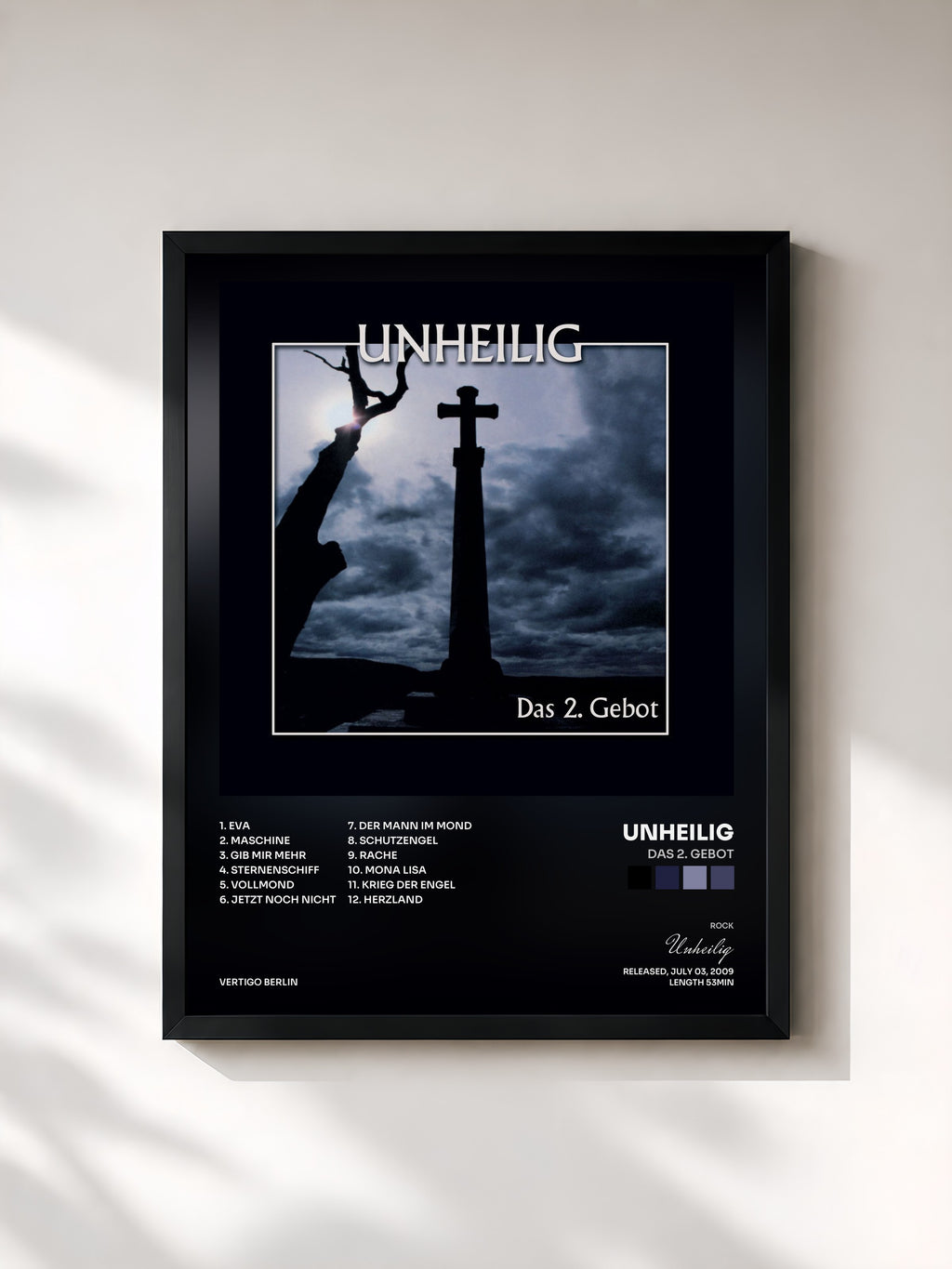 #noir Tableau de l'album Das 2. Gebot de Unheilig, cadre noir, imprimé et encadré en France