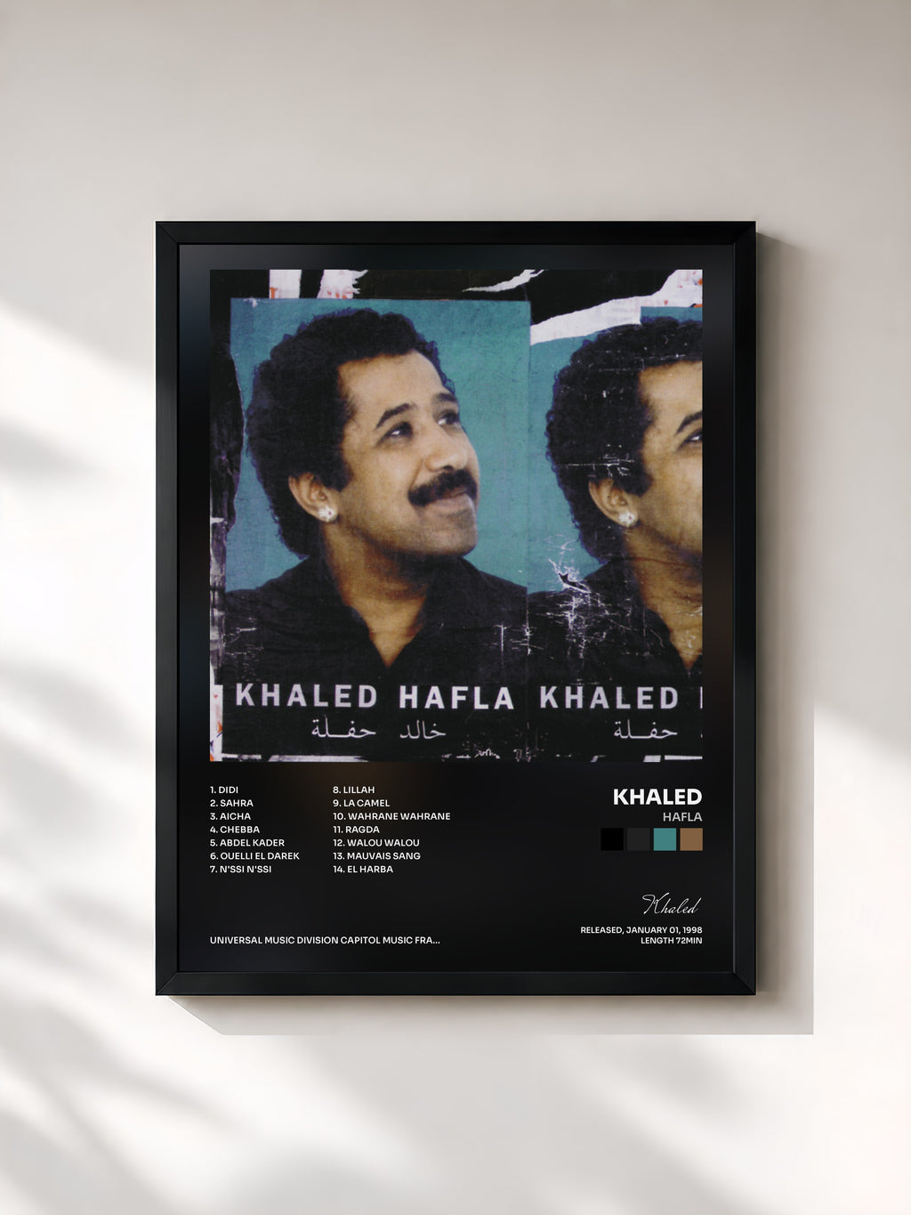 #noir Tableau de l'album Hafla de Khaled, cadre noir, imprimé et encadré en France