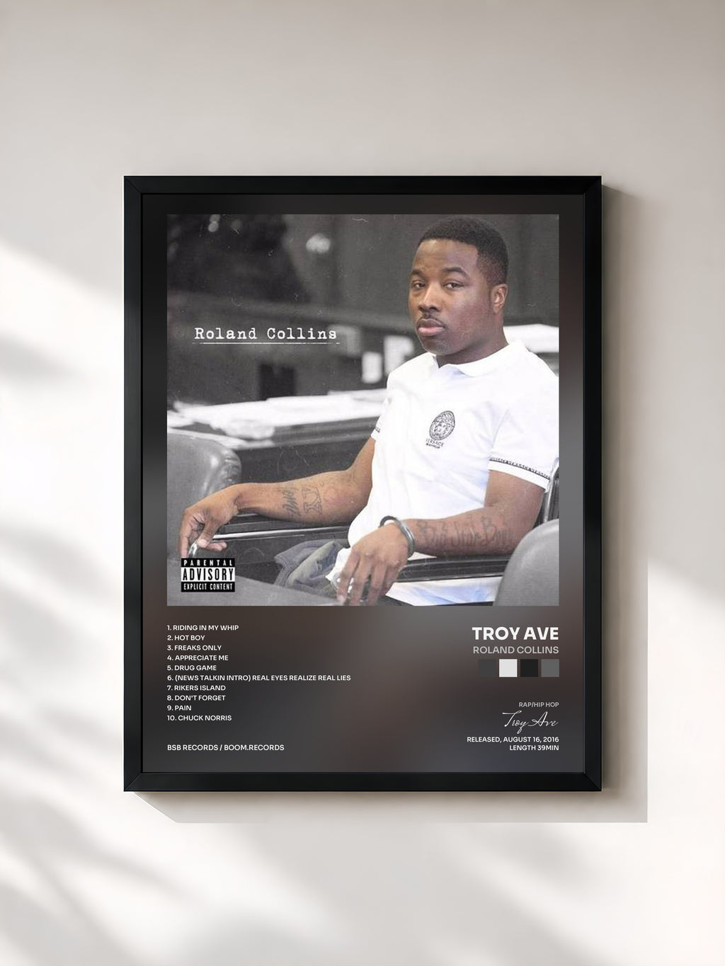 #noir Tableau de l'album Roland Collins de Troy Ave, cadre noir, imprimé et encadré en France