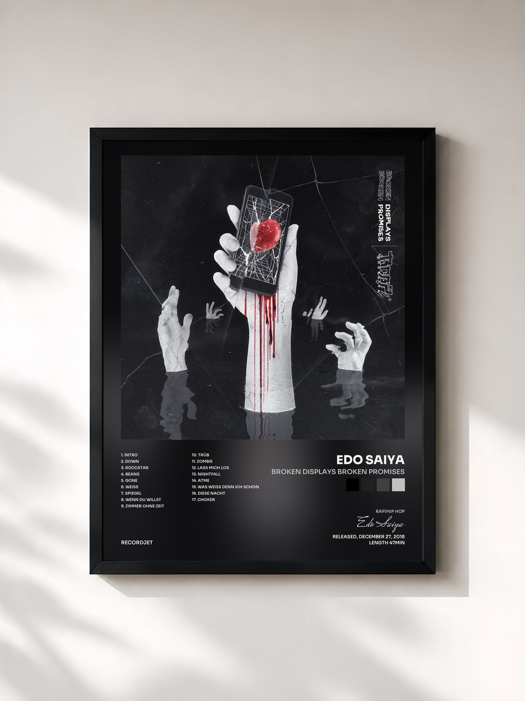 #noir Tableau de l'album Broken Displays Broken Promises de Edo Saiya, cadre noir, imprimé et encadré en France