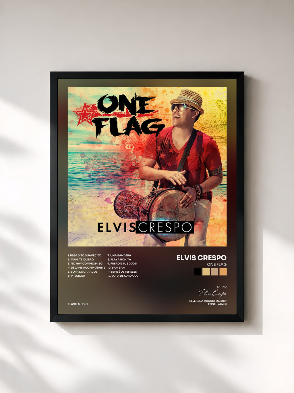 #noir Tableau de l'album One Flag de Elvis Crespo, cadre noir, imprimé et encadré en France