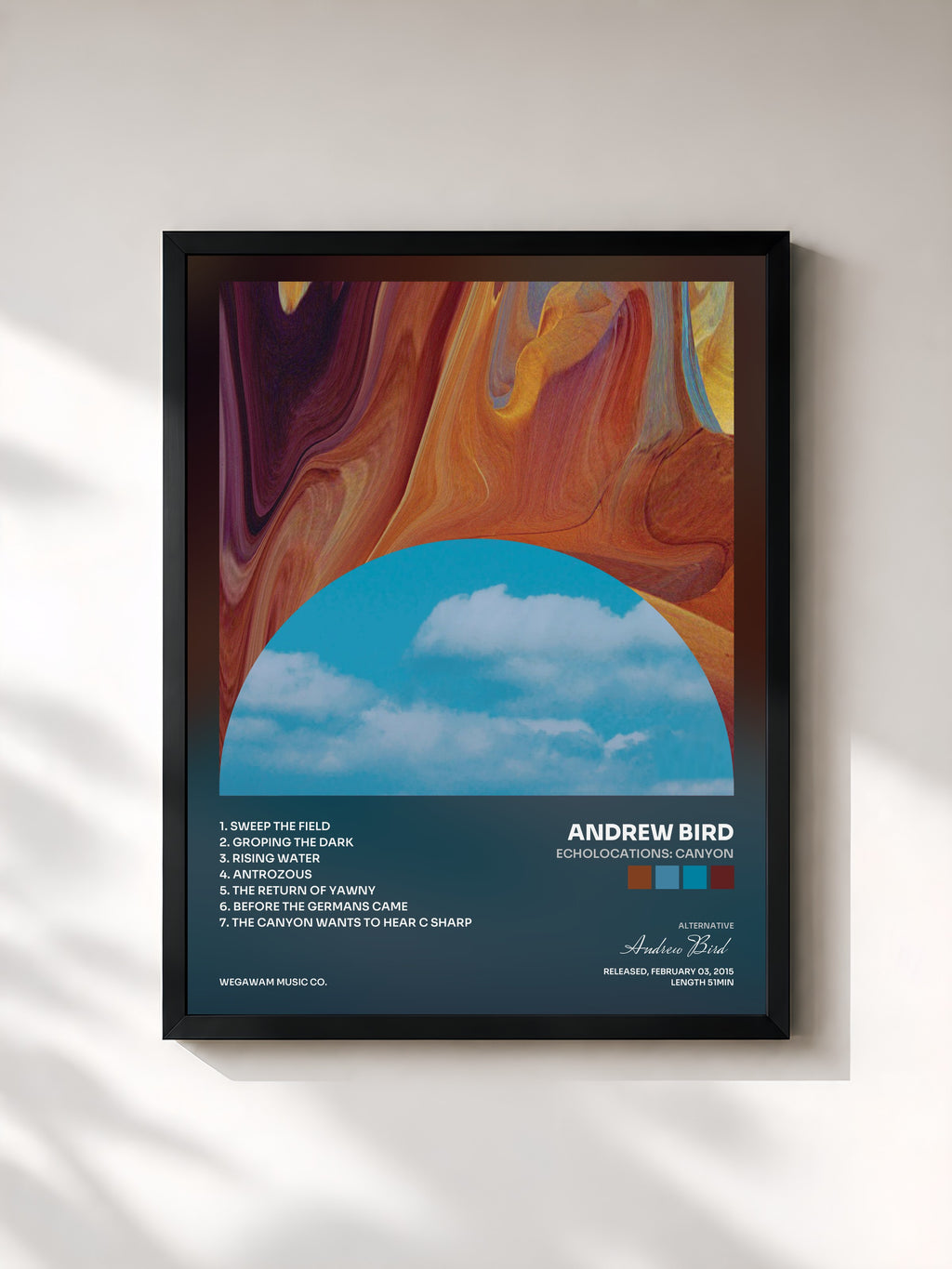 #noir Tableau de l'album Echolocations: Canyon de Andrew Bird, cadre noir, imprimé et encadré en France