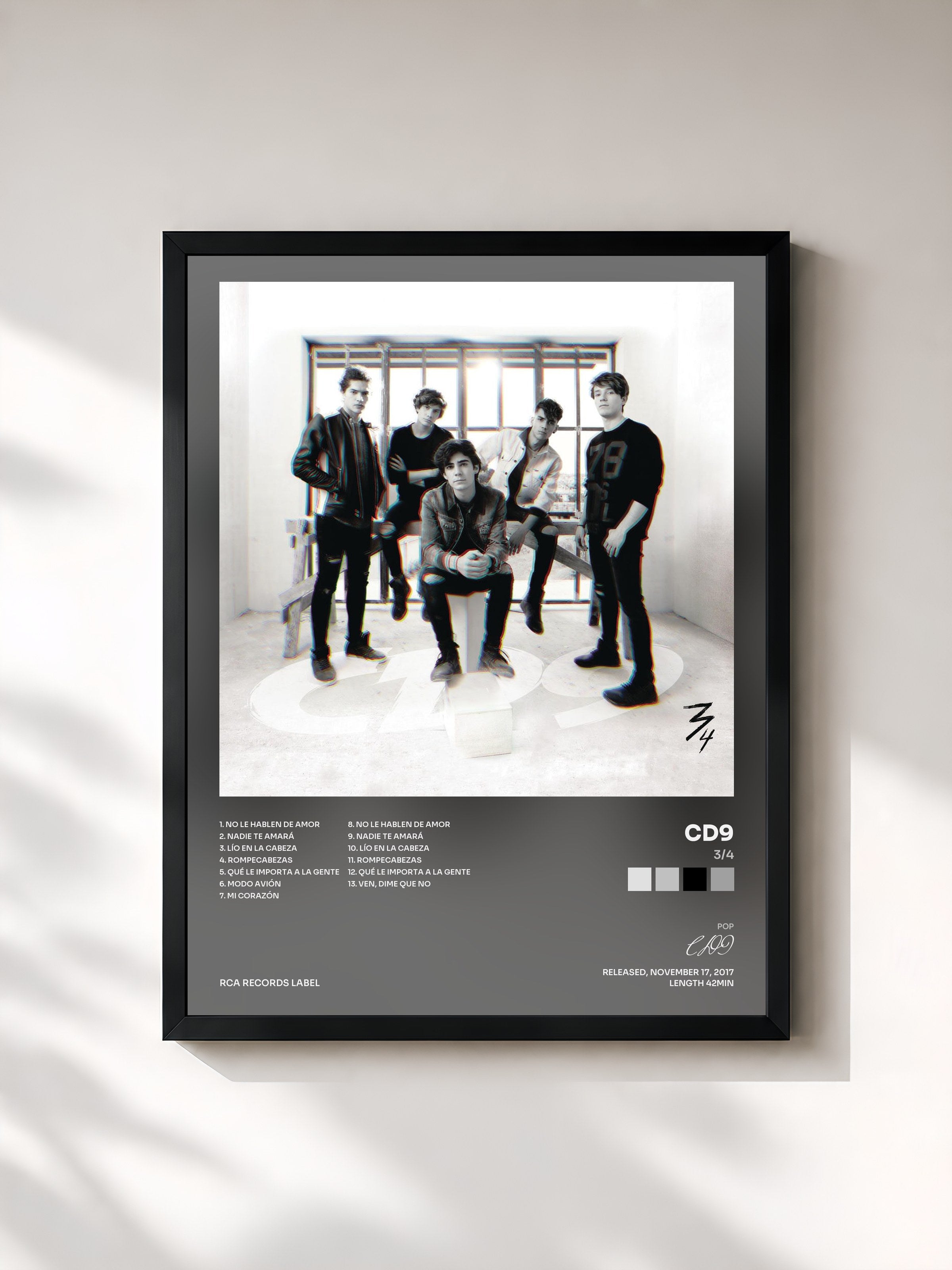 #noir Tableau de l'album 3/4 de CD9, cadre noir, imprimé et encadré en France