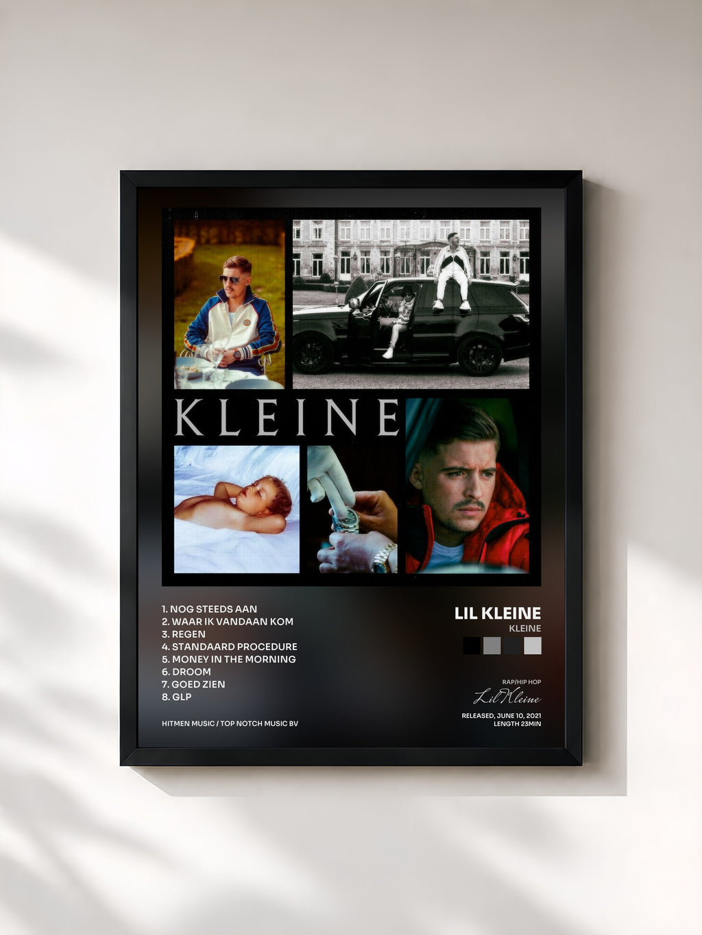 #noir Tableau de l'album KLEINE de Lil Kleine, cadre noir, imprimé et encadré en France