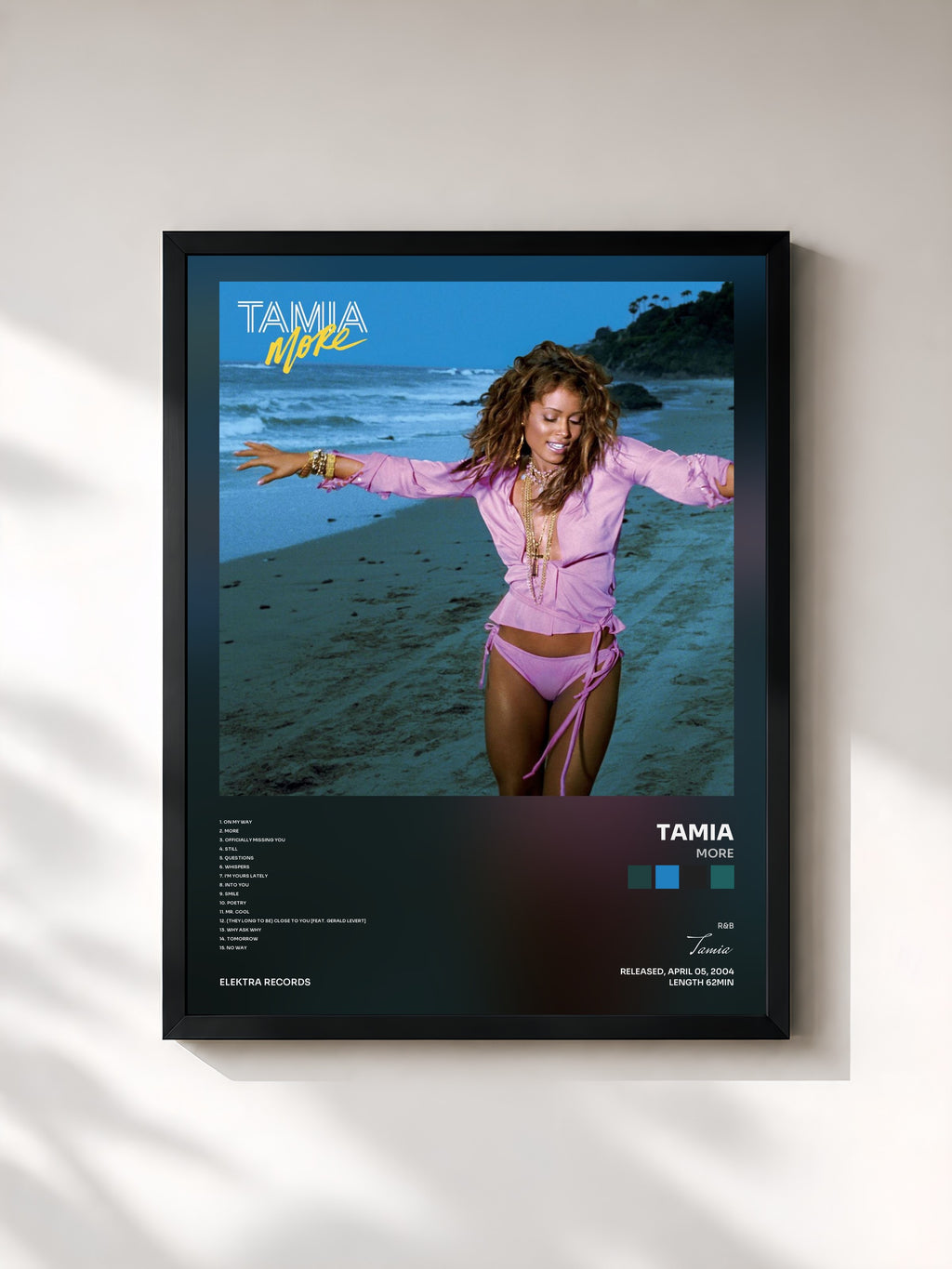 #noir Tableau de l'album More de Tamia, cadre noir, imprimé et encadré en France