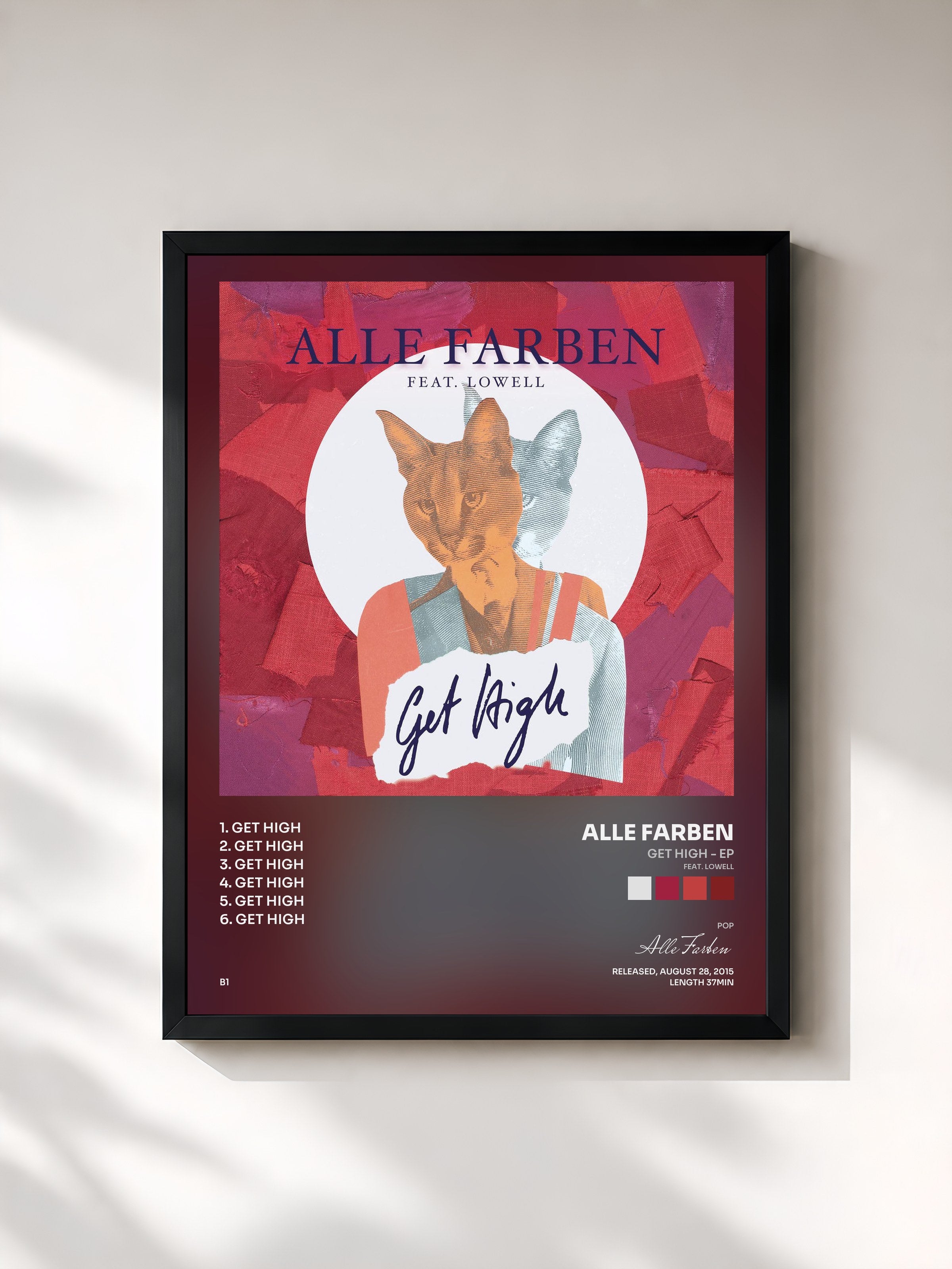 #noir Tableau de l'album Get High - EP (feat. Lowell) de Alle Farben, cadre noir, imprimé et encadré en France