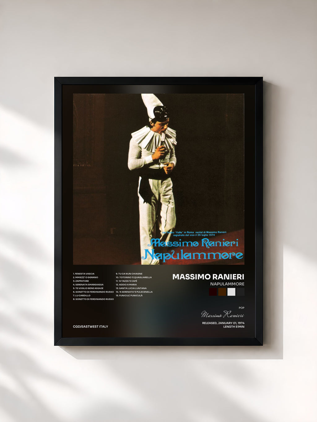 #noir Tableau de l'album Napulammore de Massimo Ranieri, cadre noir, imprimé et encadré en France