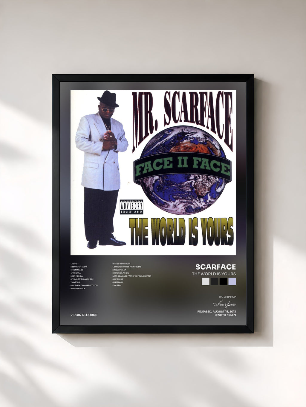 #noir Tableau de l'album The World Is Yours de Scarface, cadre noir, imprimé et encadré en France