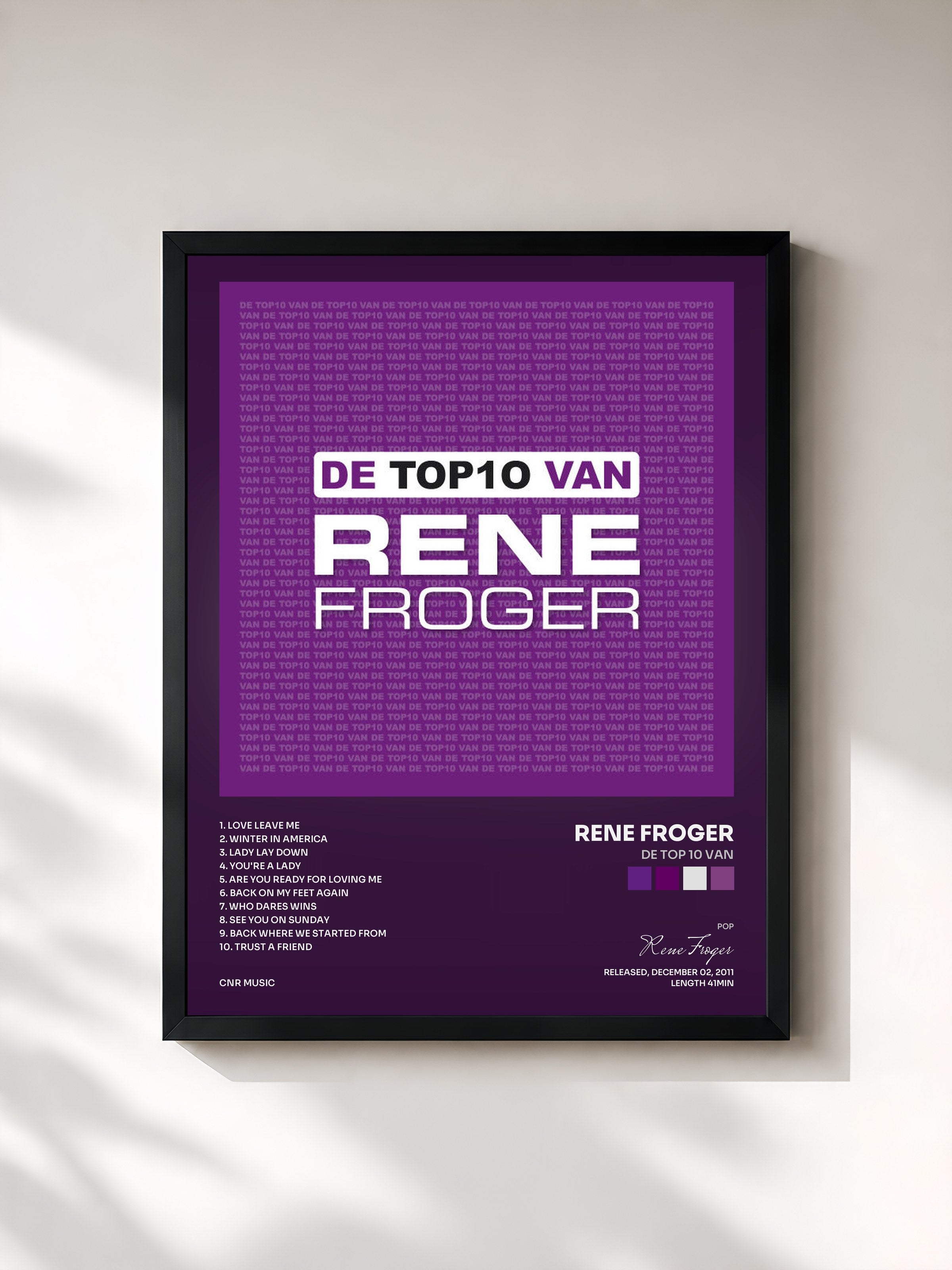 #noir Tableau de l'album De Top 10 Van de Rene Froger, cadre noir, imprimé et encadré en France
