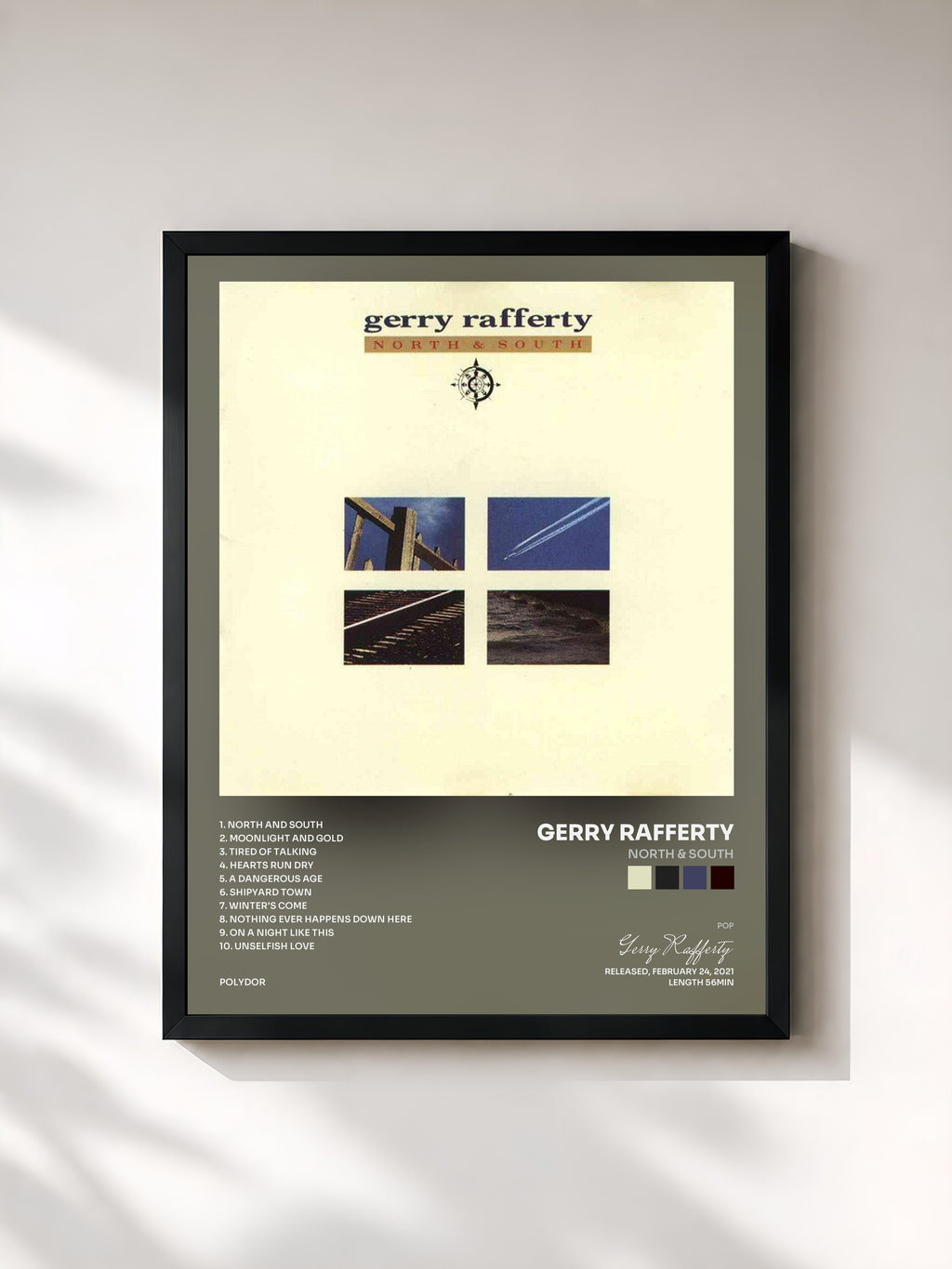 #noir Tableau de l'album North & South de Gerry Rafferty, cadre noir, imprimé et encadré en France