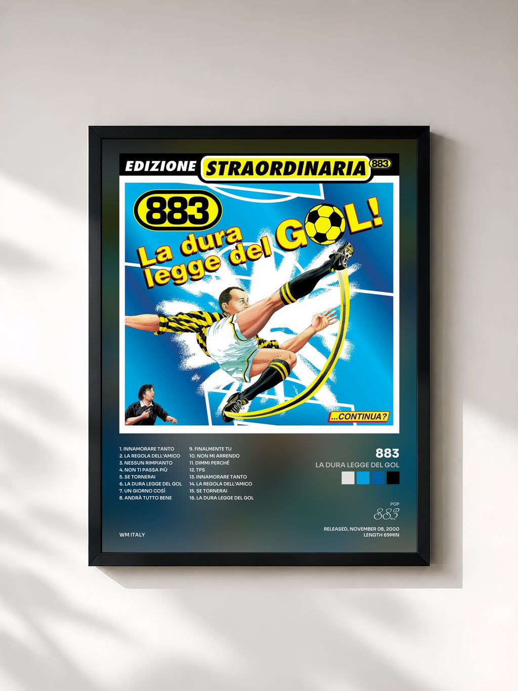 #noir Tableau de l'album La dura legge del gol de 883, cadre noir, imprimé et encadré en France