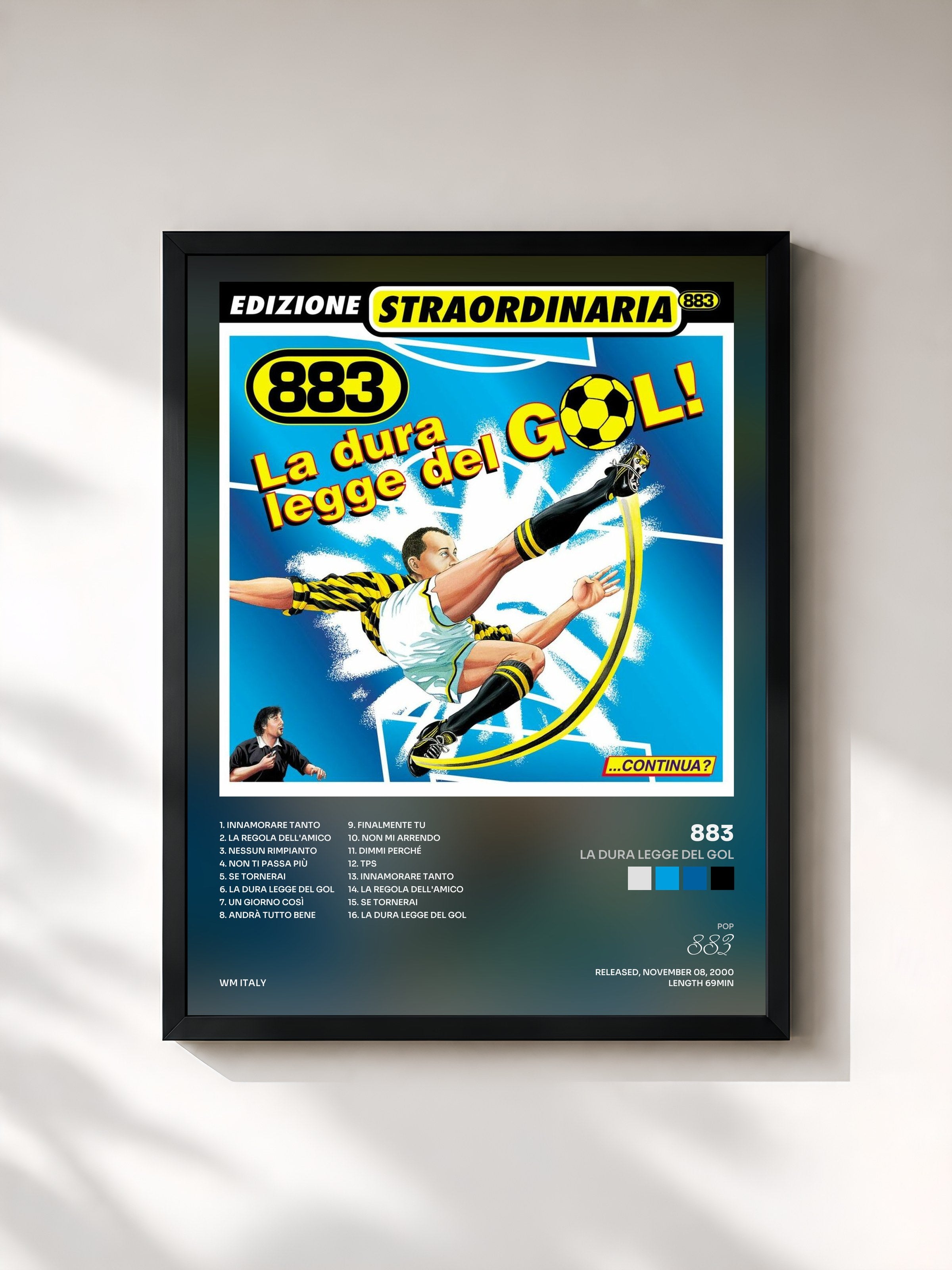 #noir Tableau de l'album La dura legge del gol de 883, cadre noir, imprimé et encadré en France