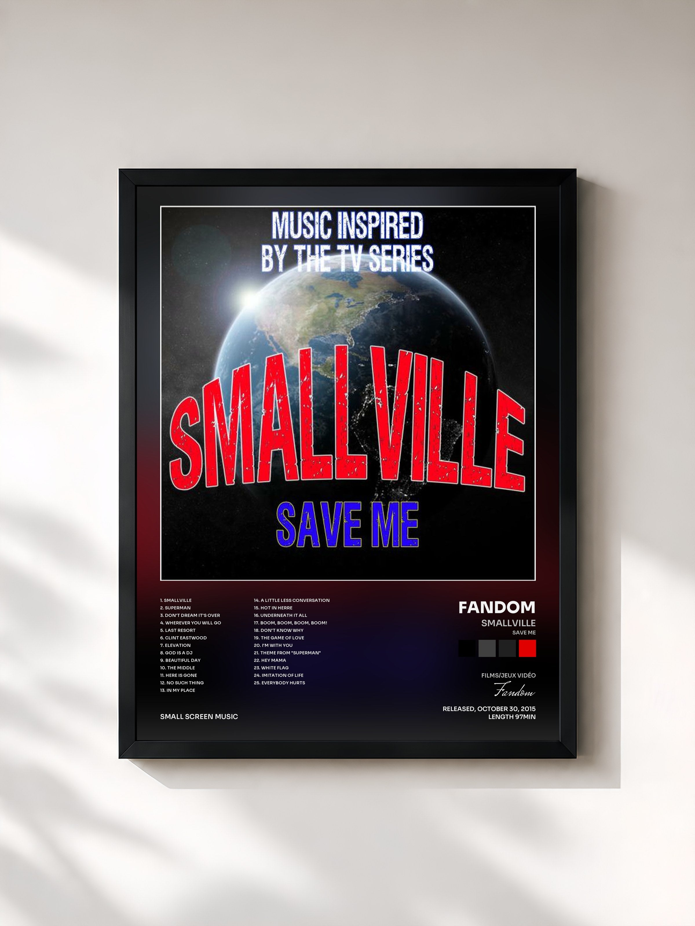#noir Tableau de l'album Smallville (Save Me): Music Inspired by the TV Series de Fandom, cadre noir, imprimé et encadré en France