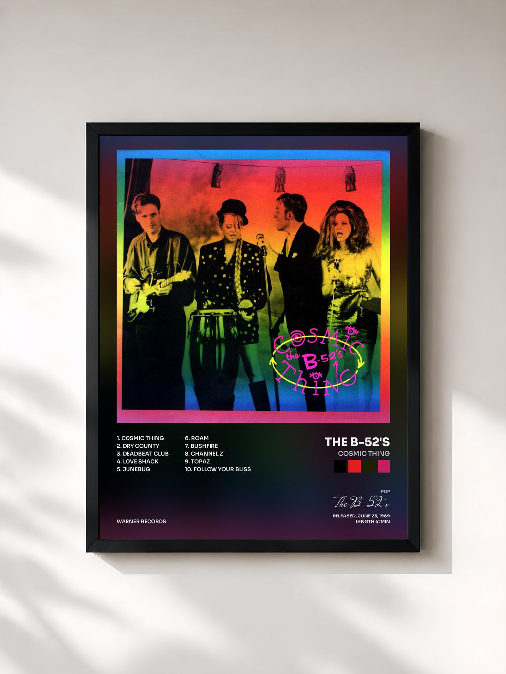 #noir Tableau de l'album Cosmic Thing de The B-52's, cadre noir, imprimé et encadré en France
