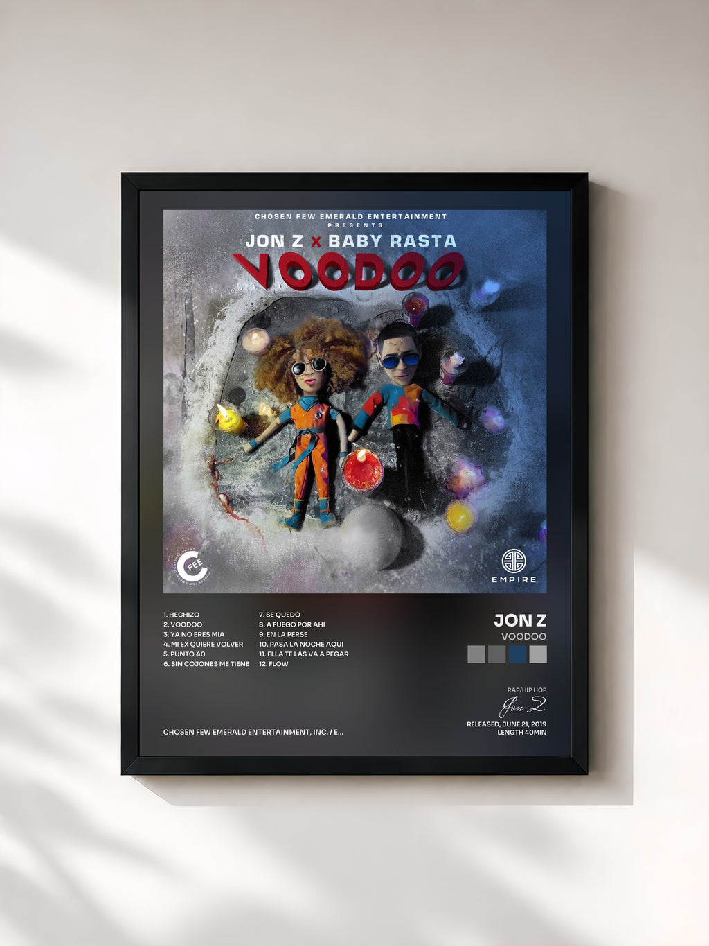 #noir Tableau de l'album Voodoo de Jon Z, cadre noir, imprimé et encadré en France