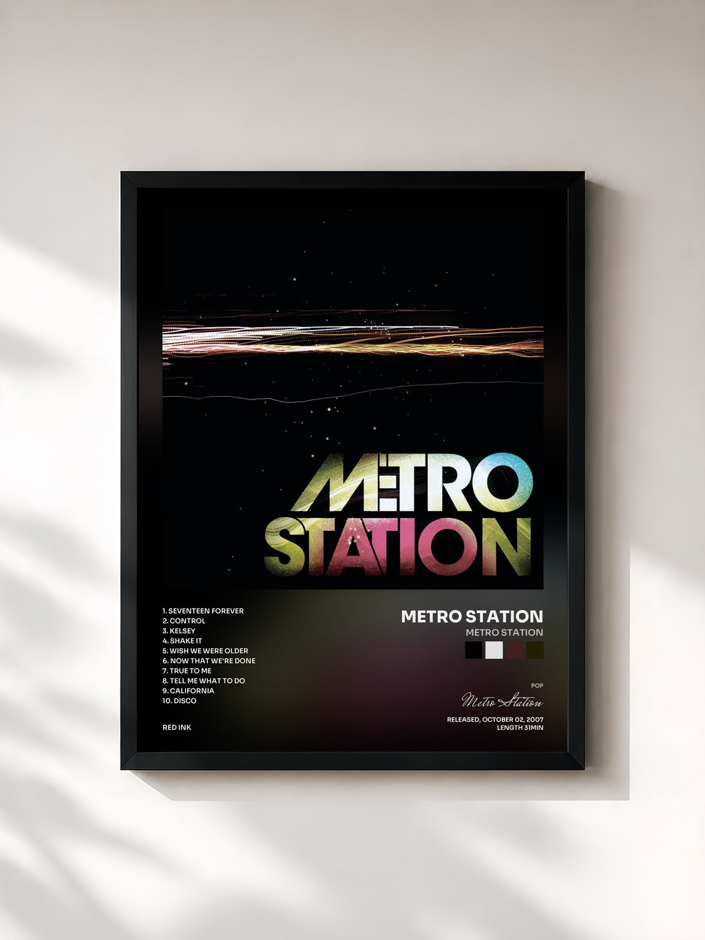 #noir Tableau de l'album Metro Station de Metro Station, cadre noir, imprimé et encadré en France