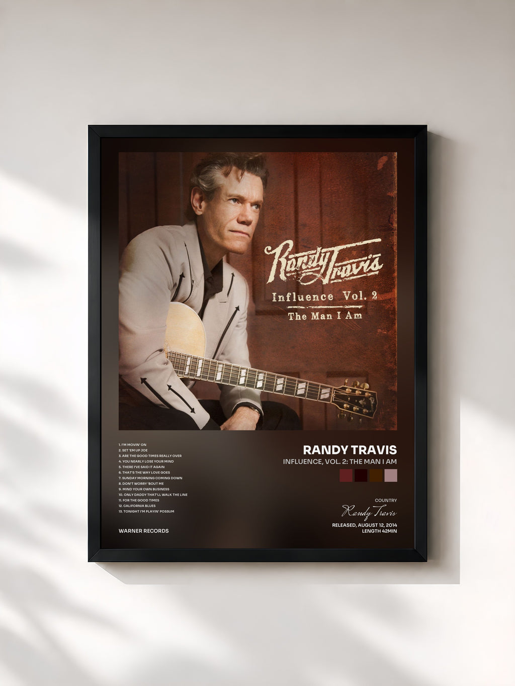 #noir Tableau de l'album Influence, Vol. 2: The Man I Am de Randy Travis, cadre noir, imprimé et encadré en France