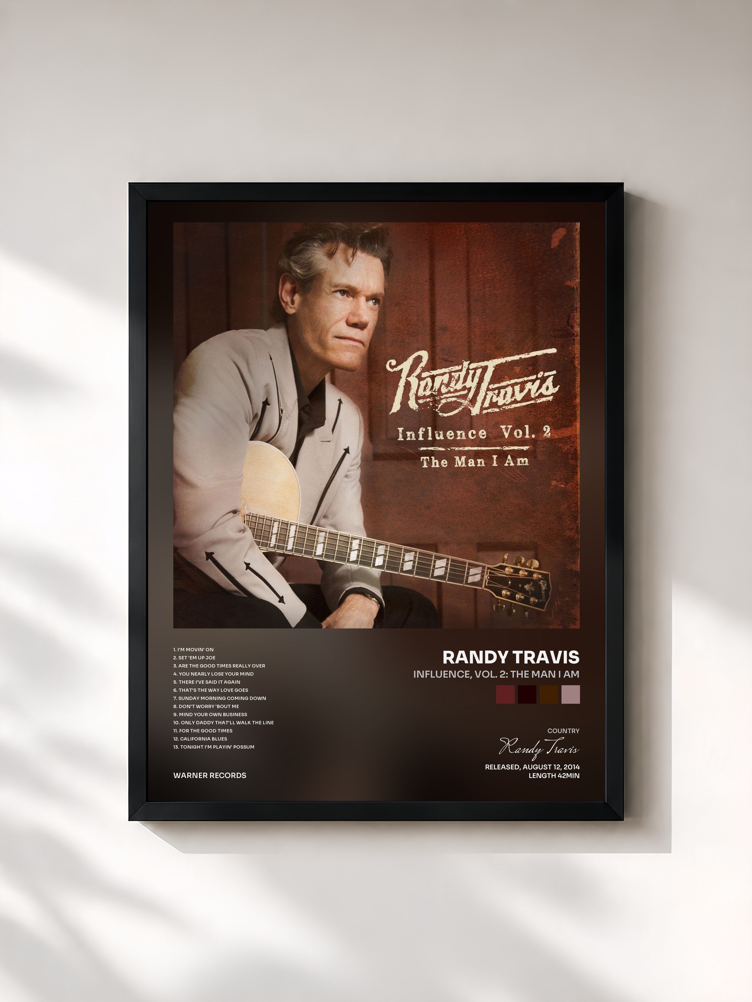 #noir Tableau de l'album Influence, Vol. 2: The Man I Am de Randy Travis, cadre noir, imprimé et encadré en France