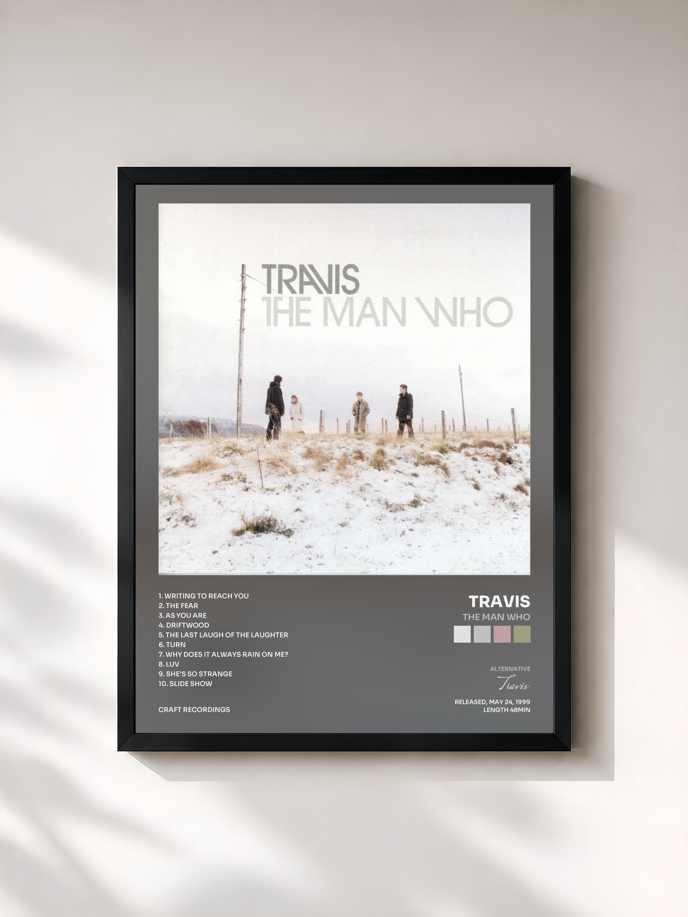 #noir Tableau de l'album The Man Who de Travis, cadre noir, imprimé et encadré en France