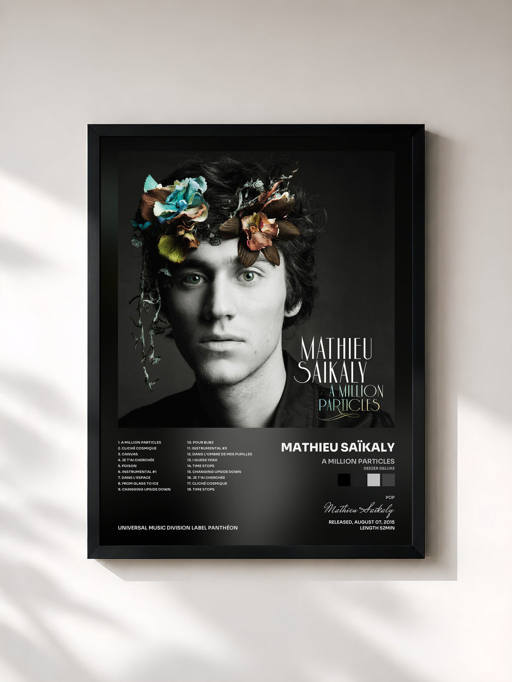 #noir Tableau de l'album A Million Particles (Deezer Deluxe) de Mathieu Saïkaly, cadre noir, imprimé et encadré en France