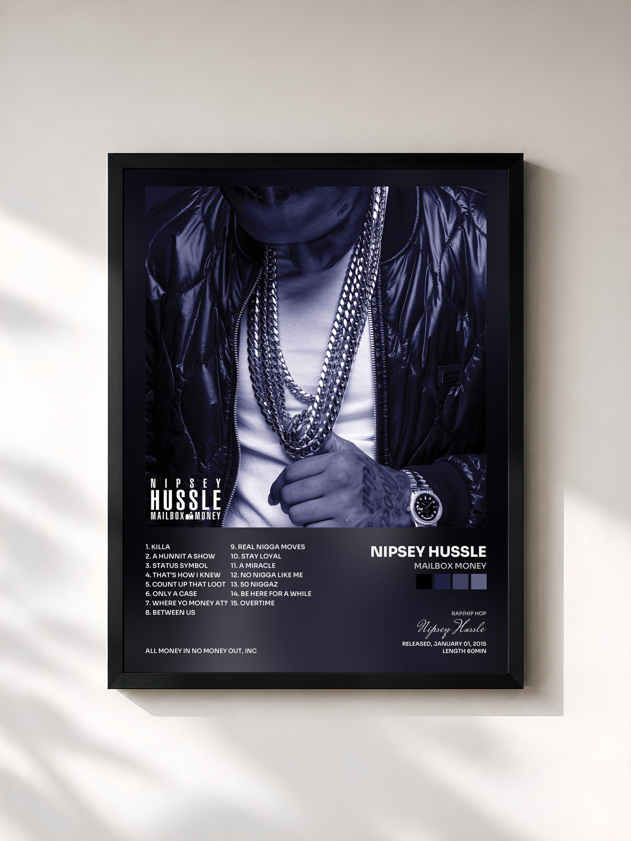 #noir Tableau de l'album Mailbox Money de Nipsey Hussle, cadre noir, imprimé et encadré en France