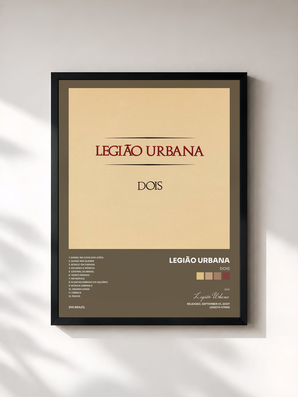 #noir Tableau de l'album Dois de Legião Urbana, cadre noir, imprimé et encadré en France