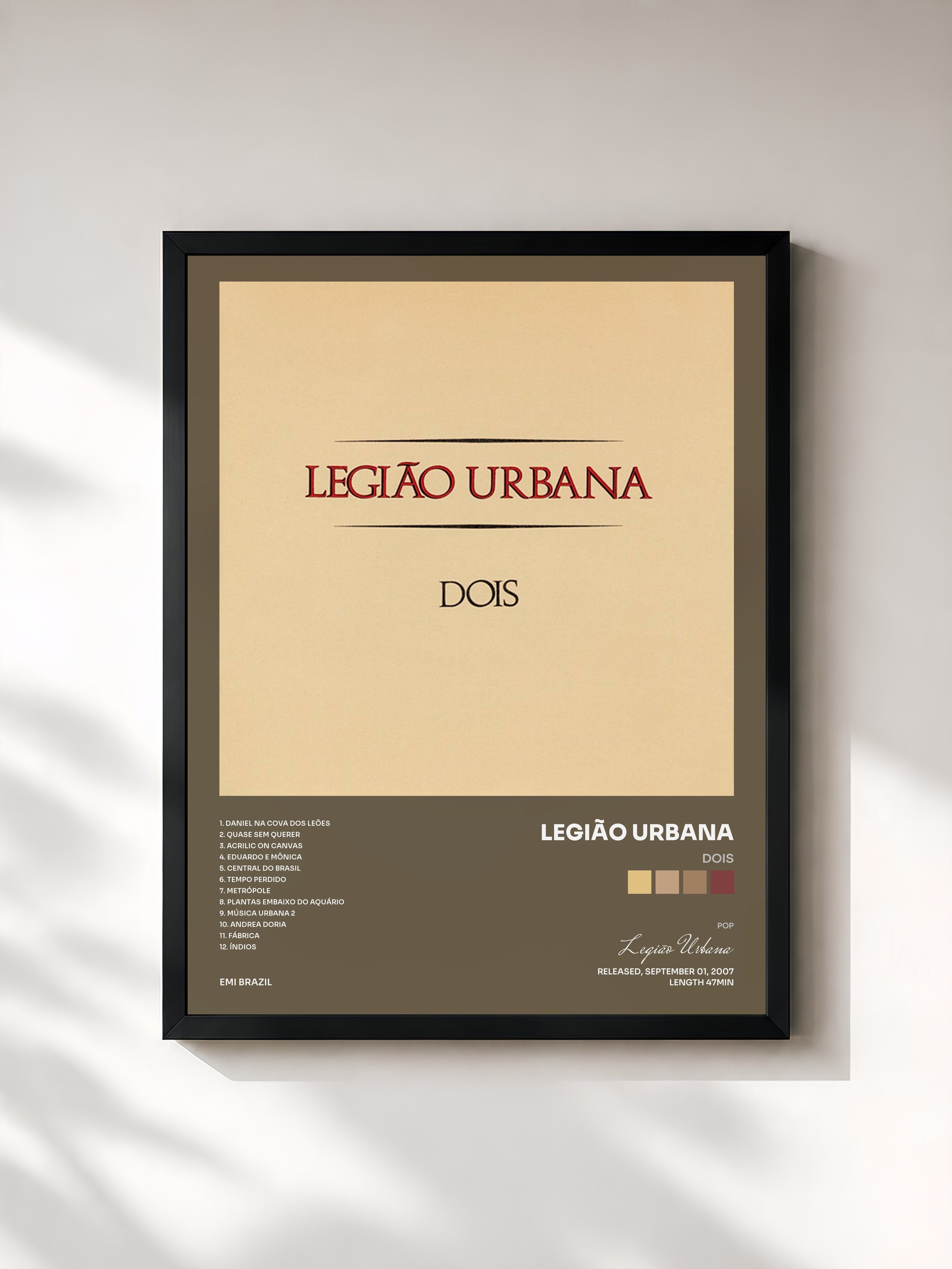 #noir Tableau de l'album Dois de Legião Urbana, cadre noir, imprimé et encadré en France