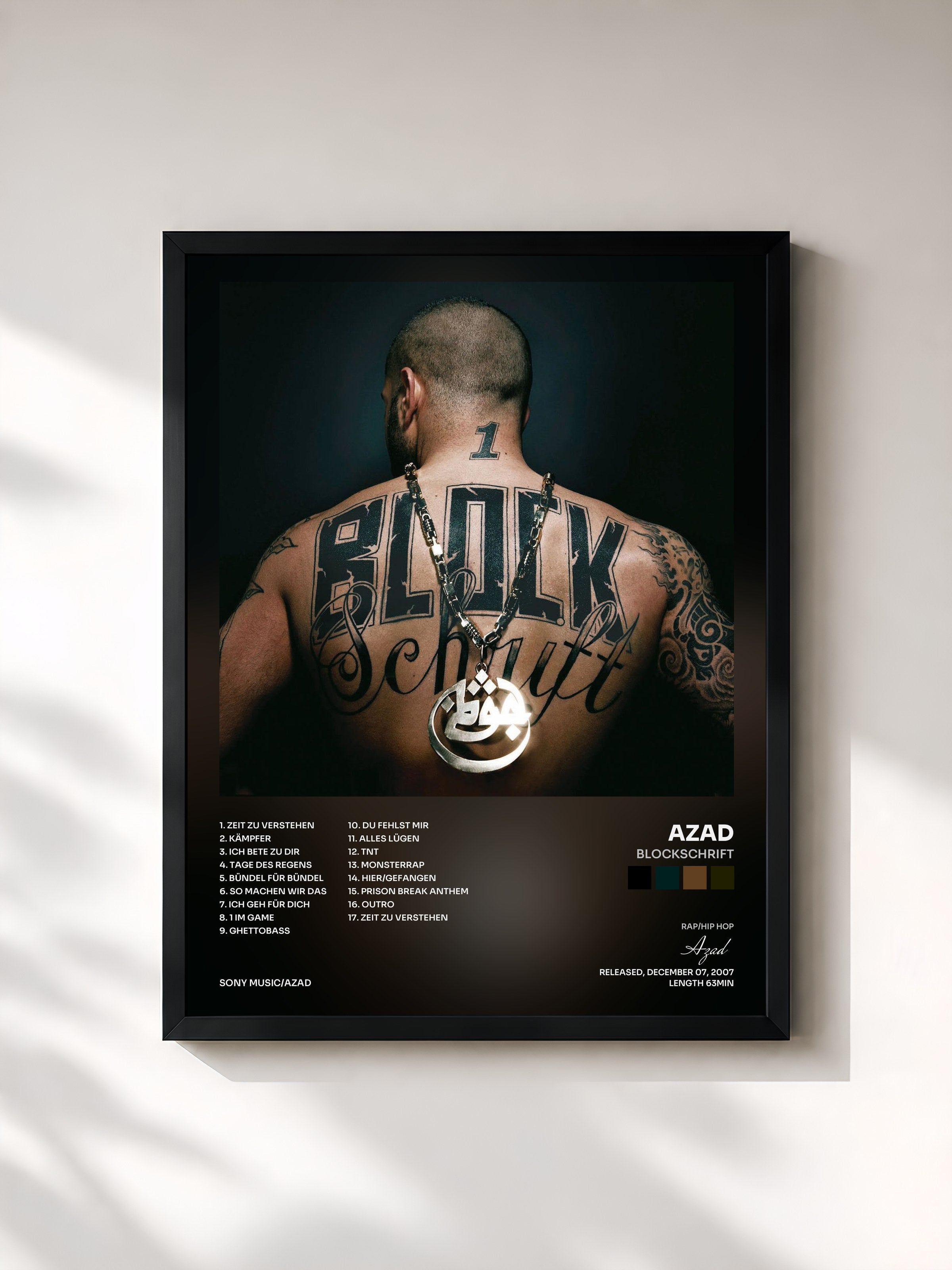 #noir Tableau de l'album Blockschrift de Azad, cadre noir, imprimé et encadré en France