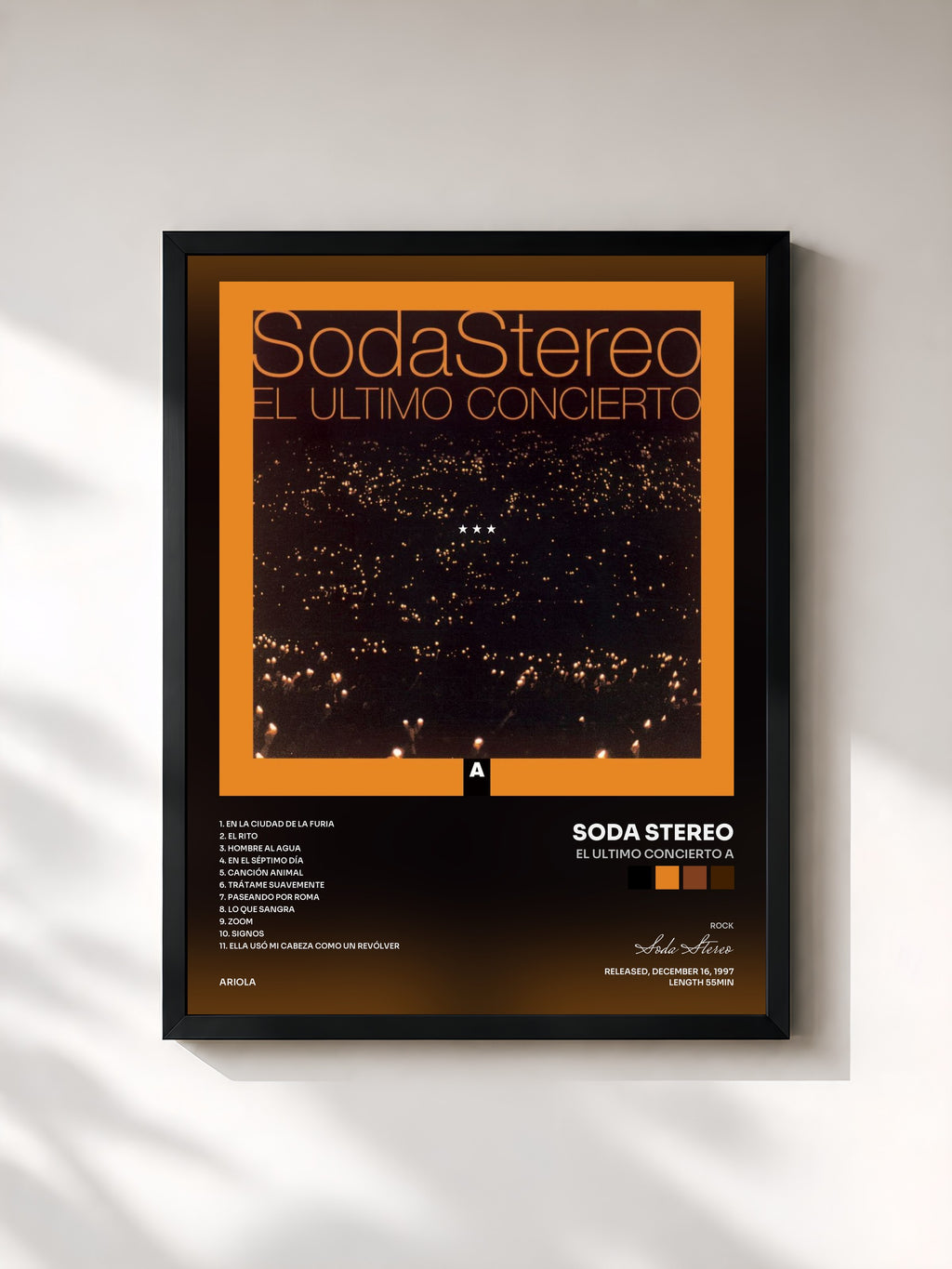 #noir Tableau de l'album El Ultimo Concierto A de Soda Stereo, cadre noir, imprimé et encadré en France