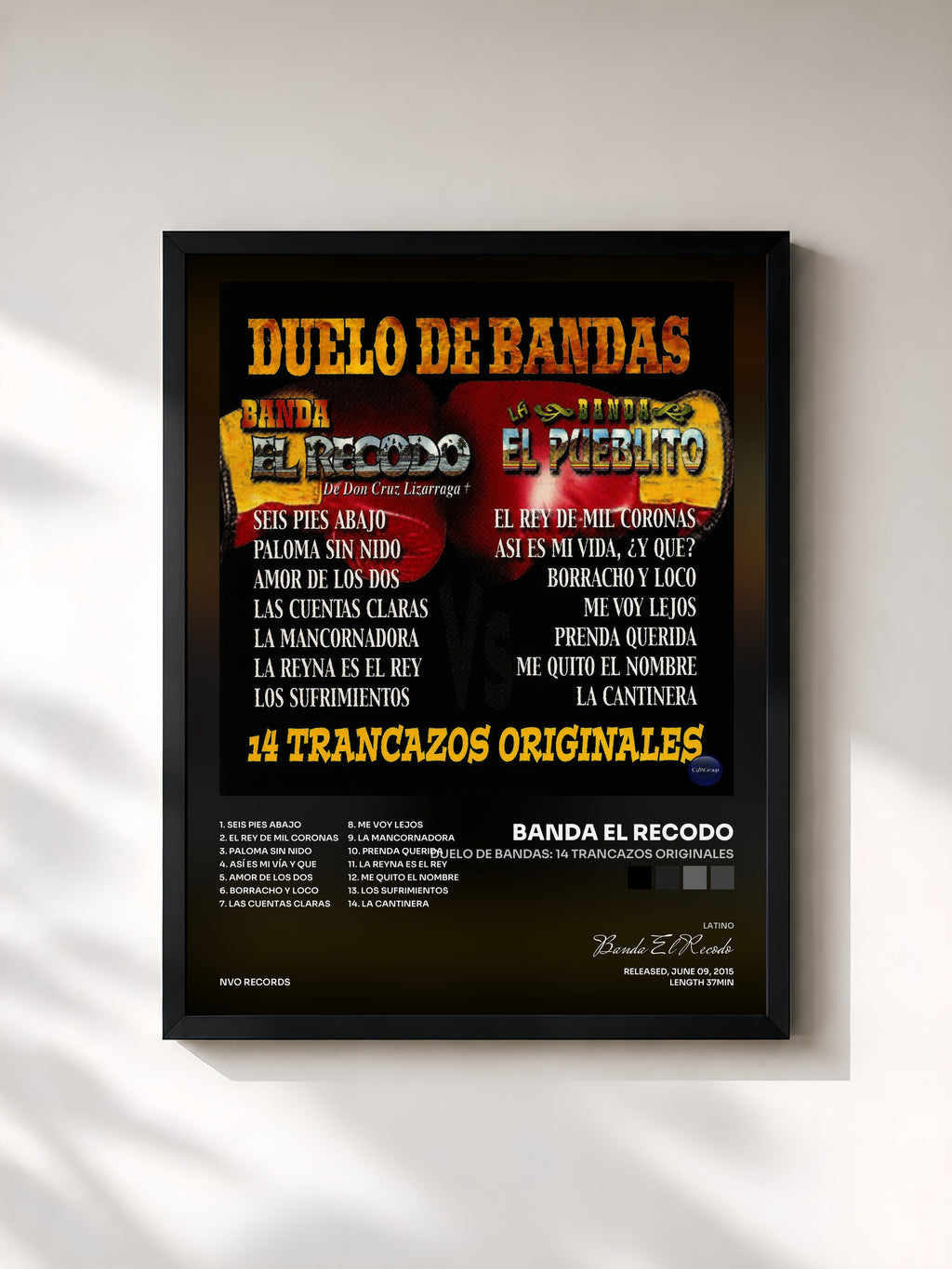 #noir Tableau de l'album Duelo de Bandas: 14 Trancazos Originales de Banda El Recodo, cadre noir, imprimé et encadré en France