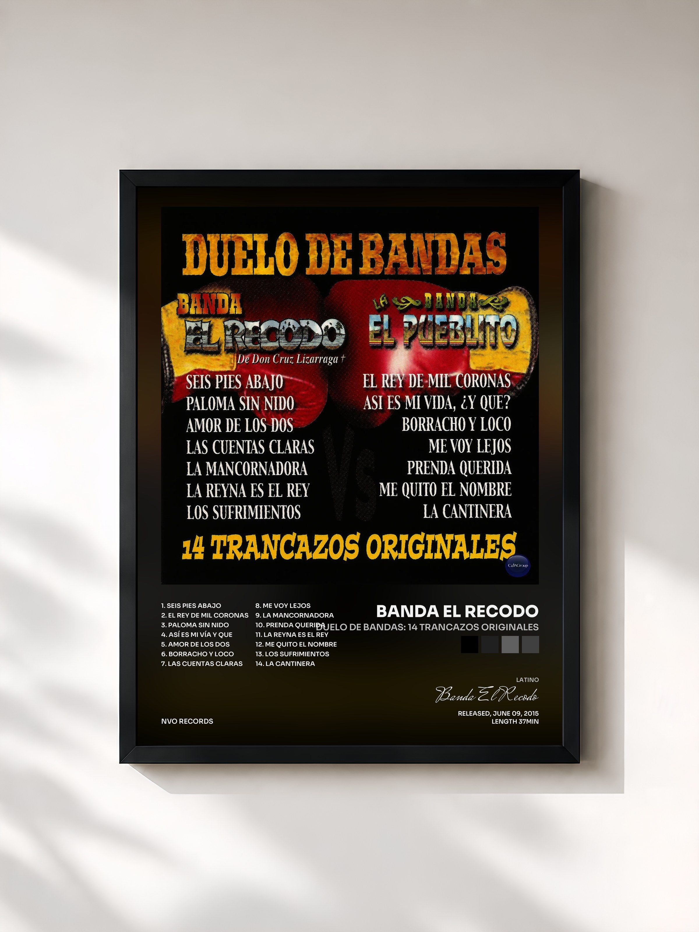 #noir Tableau de l'album Duelo de Bandas: 14 Trancazos Originales de Banda El Recodo, cadre noir, imprimé et encadré en France