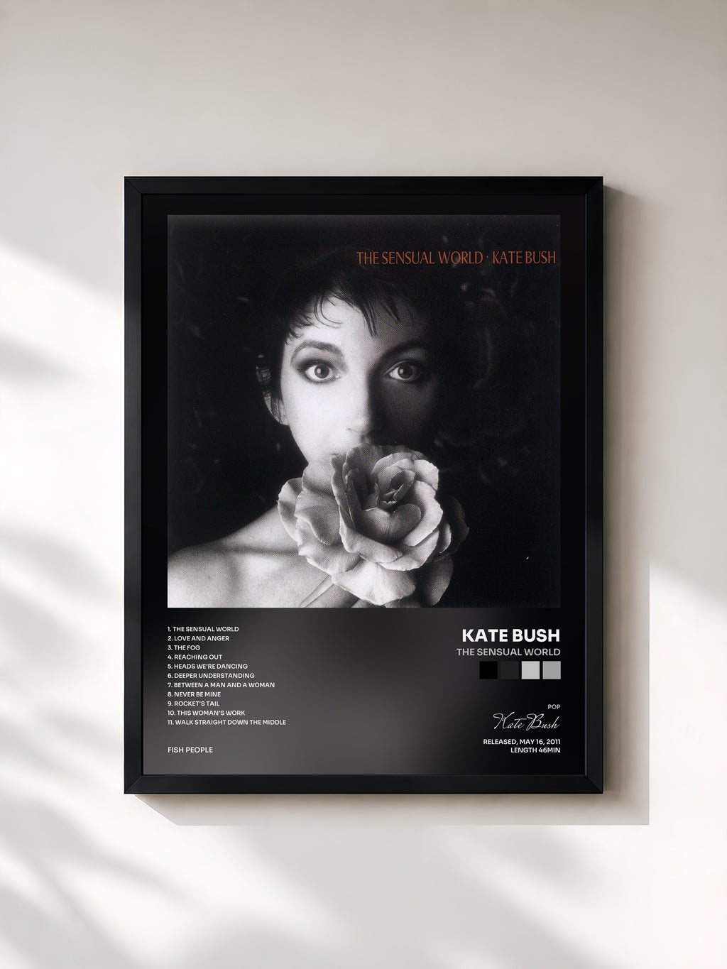 #noir Tableau de l'album The Sensual World de Kate Bush, cadre noir, imprimé et encadré en France