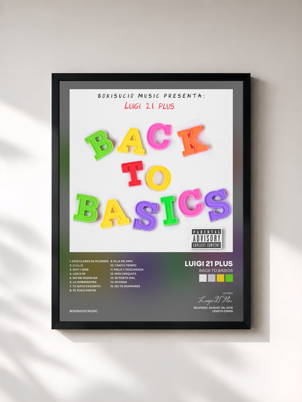 #noir Tableau de l'album Back to Basics de Luigi 21 Plus, cadre noir, imprimé et encadré en France